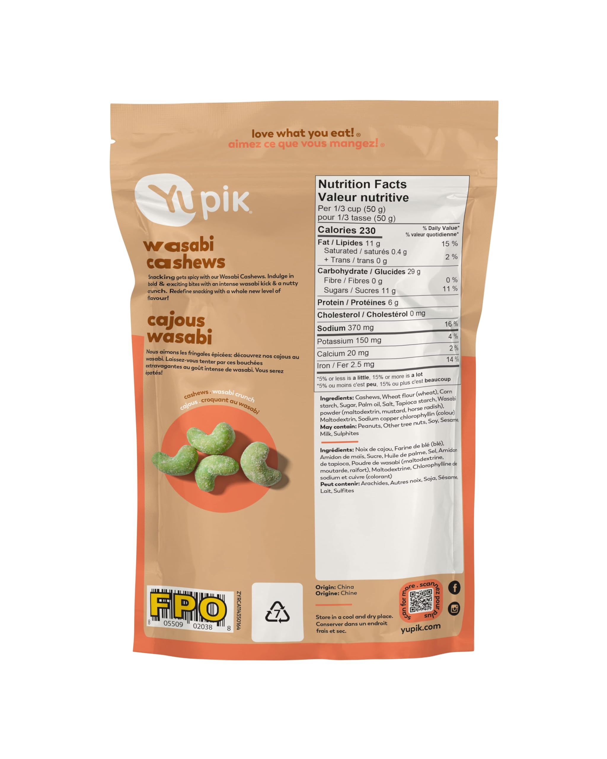 Yupik Wasabi Cashews 164g - Spicy Crunchy Cashews with Wasabi Coating - Asian Inspired Snacks for Sushi Lovers - Perfect for Parties, Game Nights & Movie Nights - Healthy Vegan Gluten-Free Snack