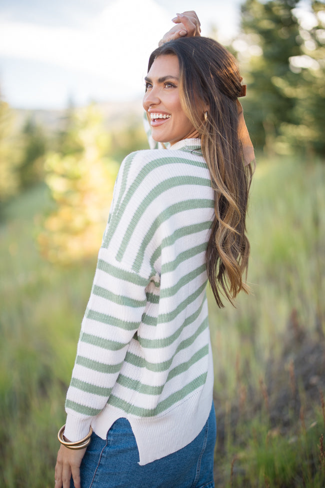 Keep On Shining Olive & Cream Striped Turtleneck Sweater for Women | Cozy Winter Pullover | Perfect for Office Wear & Casual Outings