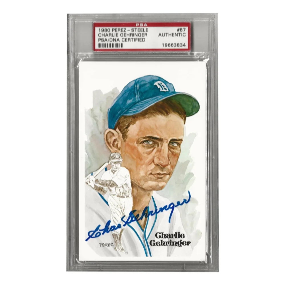 Charlie Gehringer Autographed 1980 Perez Steele #57 Postcard with PSA COA - Detroit Tigers Memorabilia for Sports Collectors and Fans