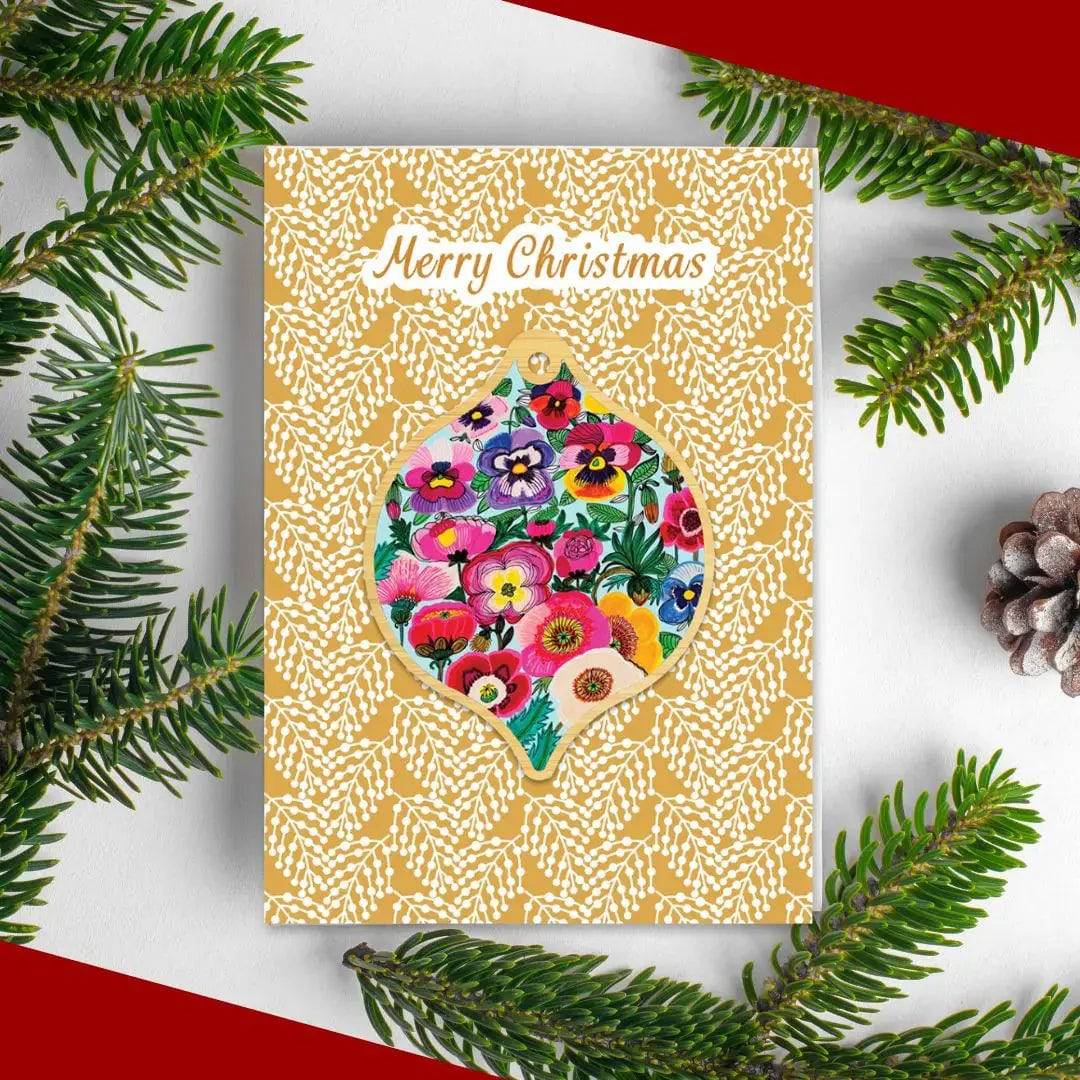 Pansy & Poppy Australian Christmas Card & Bauble Set - Festive Holiday Greeting Cards with Ornament for Xmas Decorations - Perfect for Home, Office & Gift Giving