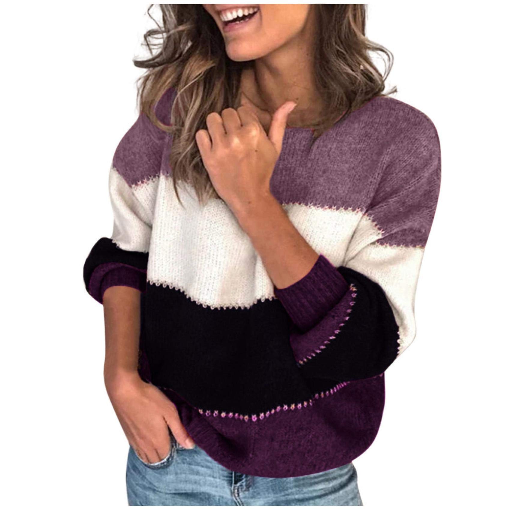 Women's Casual Long Sleeve Turtleneck Color Block Patchwork Pullover Knit Sweater - Cozy Winter Warm Top for Office, Dating & Outdoor Activities