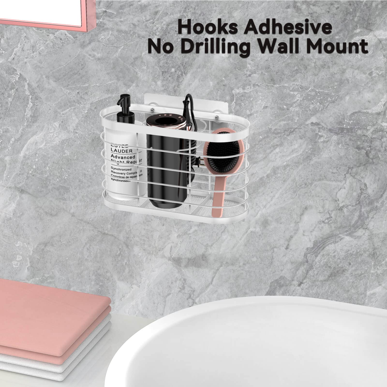 3-in-1 Adjustable Height Hair Dryer Holder & Styling Tool Organizer - Wall Mounted or Cabinet Door Storage for Hair Dryers, Flat Irons, Curling Wands - Perfect Bathroom & Under Sink Organization for Hair Styling Tools