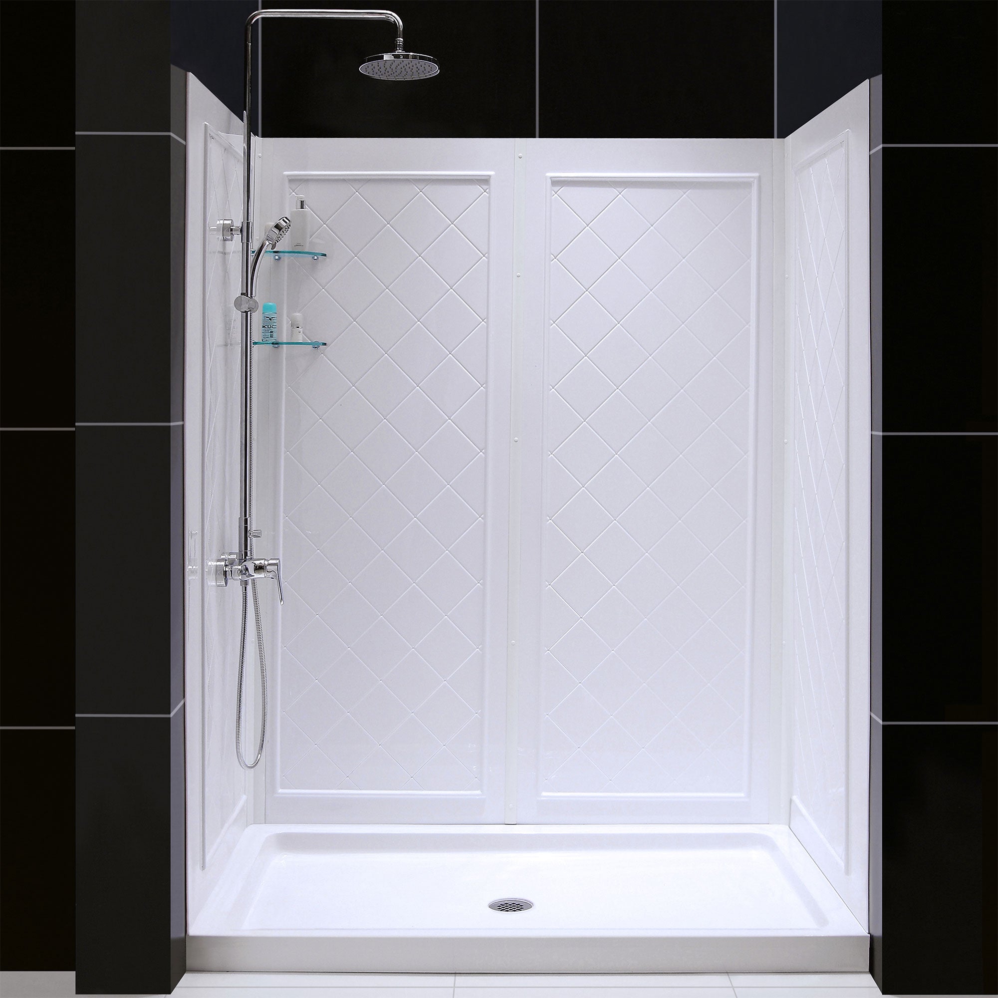 DreamLine 36x60x76.75 Inch SlimLine Single Threshold Shower Base & QWALL 5 Acrylic Backwall Kit - White Bathroom Shower Enclosure for Small Spaces, Easy Installation for Home Renovation & Modern Bathroom Upgrade
