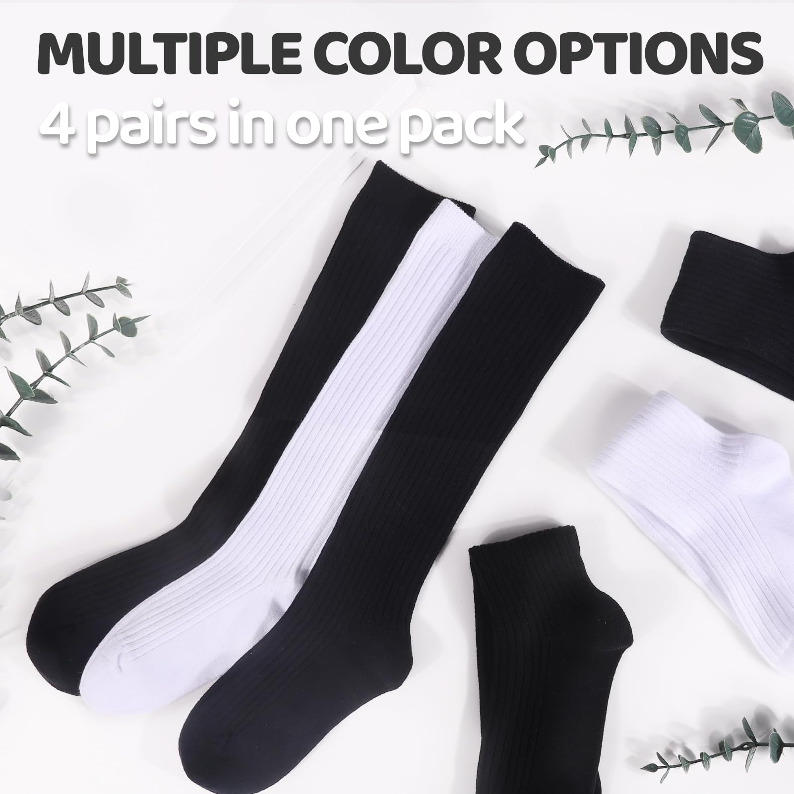 4 Pairs Girls Knee High Socks - Striped Seamless Toe School Uniform Socks for Kids, Over The Knee Socks for Girls & Boys - Perfect for School, Dance, and Winter Outfits