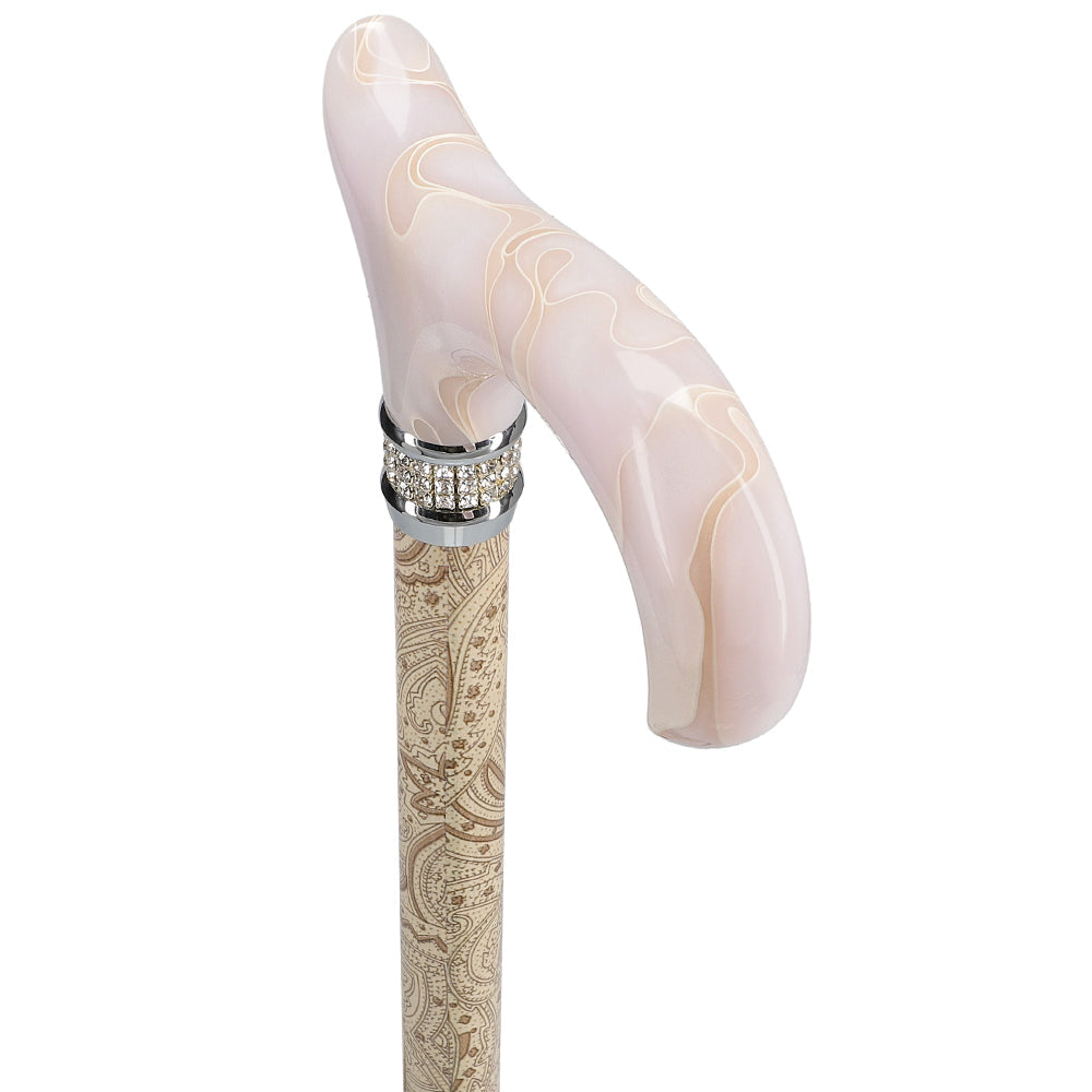 Scratch and Dent Creme Pearlz Designer Adjustable Walking Cane V1697 - Lightweight Mobility Aid for Seniors & Handicap Support - Perfect for Indoor & Outdoor Use