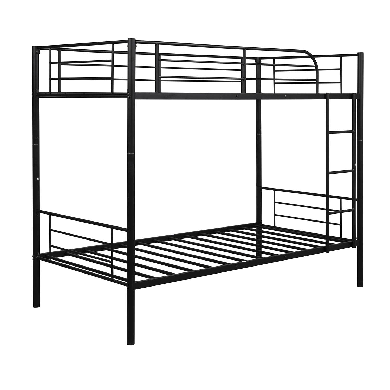 **Detachable Twin Over Twin Bunk Bed - Heavy Duty Metal Bunk Bed with Ladder & Guardrails for Kids, Teens, Small Spaces - Converts to 2 Twin Beds - No Box Spring Needed - Black - Perfect for Shared Bedrooms, Dorms, and Space-Saving Kids' Rooms**