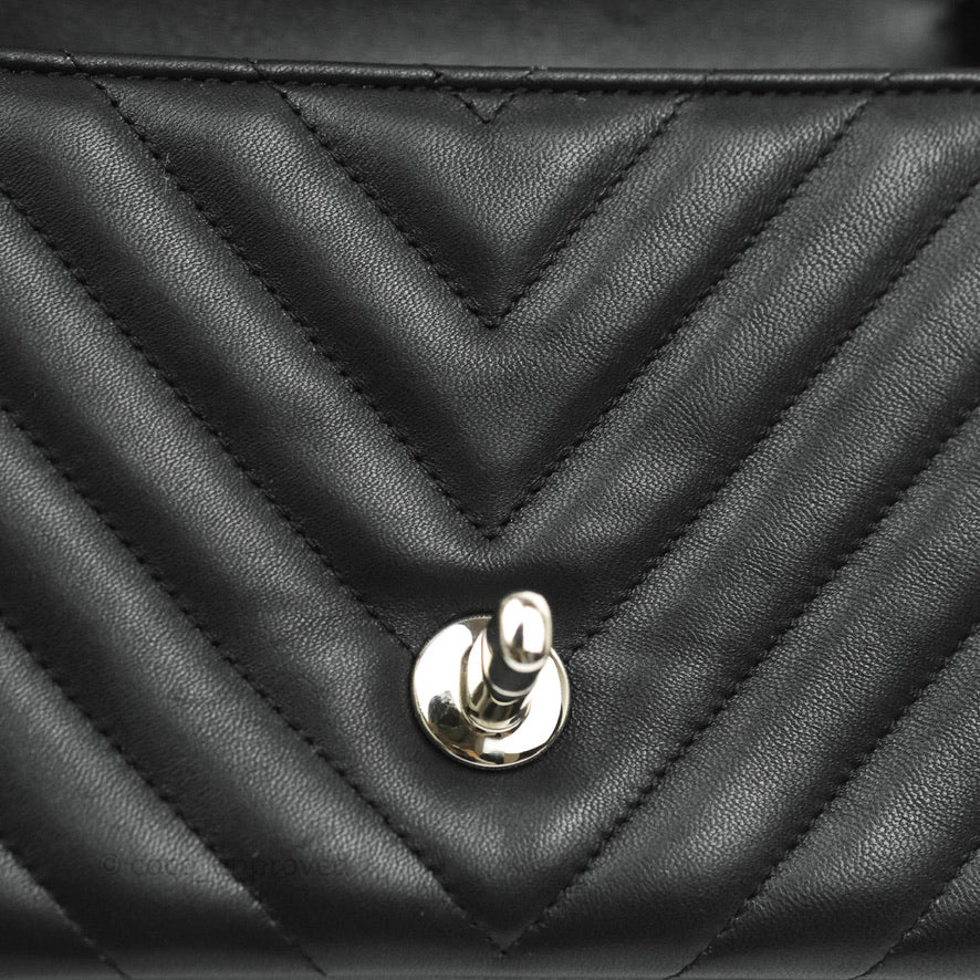 Chanel Chevron Mini Rectangular Flap Bag in Black Lambskin Leather with Silver Hardware - Perfect for Evening Events & Luxury Fashion Accessories