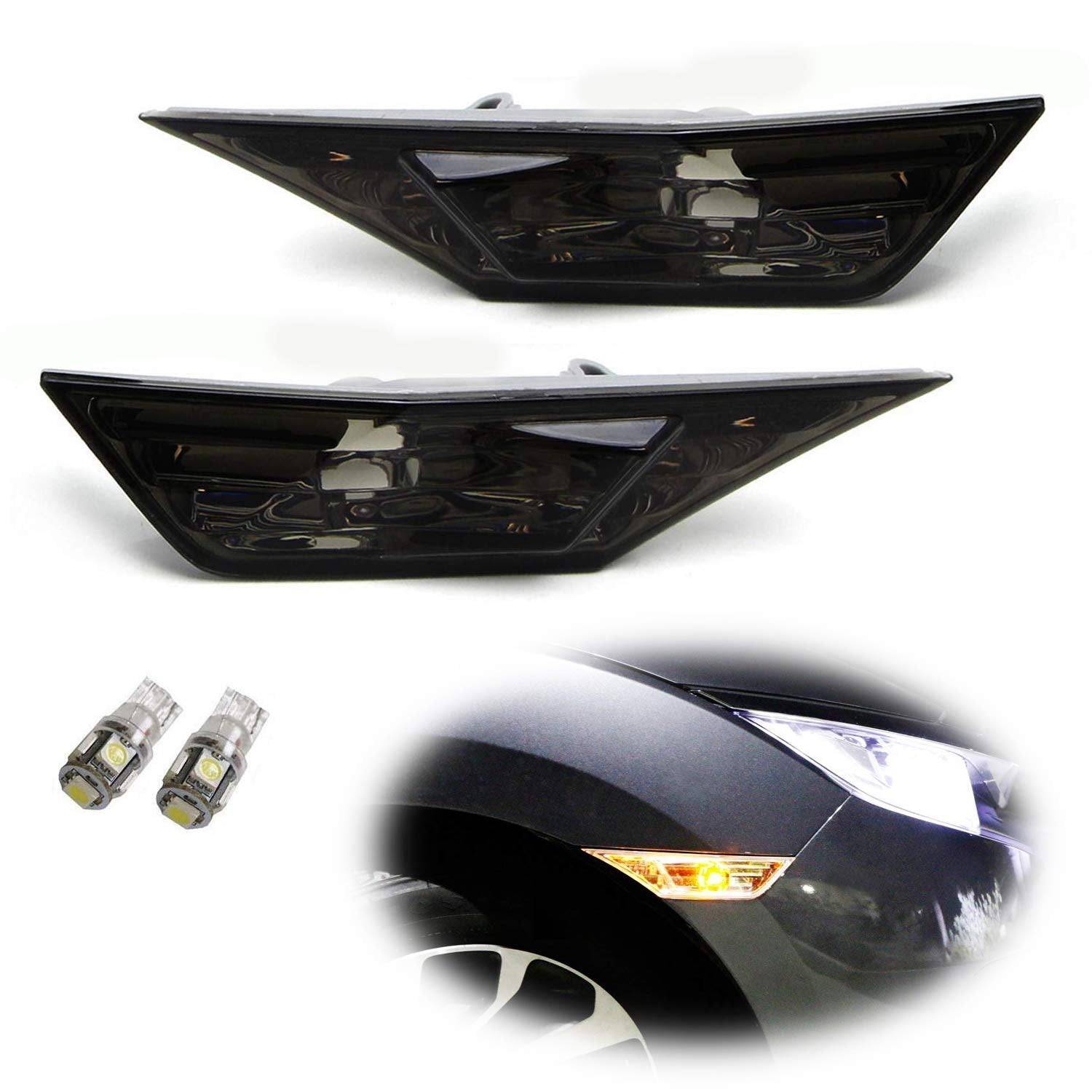 JDM Smoked Lens with Amber LED Bulb Front Side Marker Light Kit for 2016-2020 Honda Civic Sedan/Coupe/Hatchback - OEM Replacement for Amber Side Marker Lamps - Perfect for Car Customization & Nighttime Visibility
