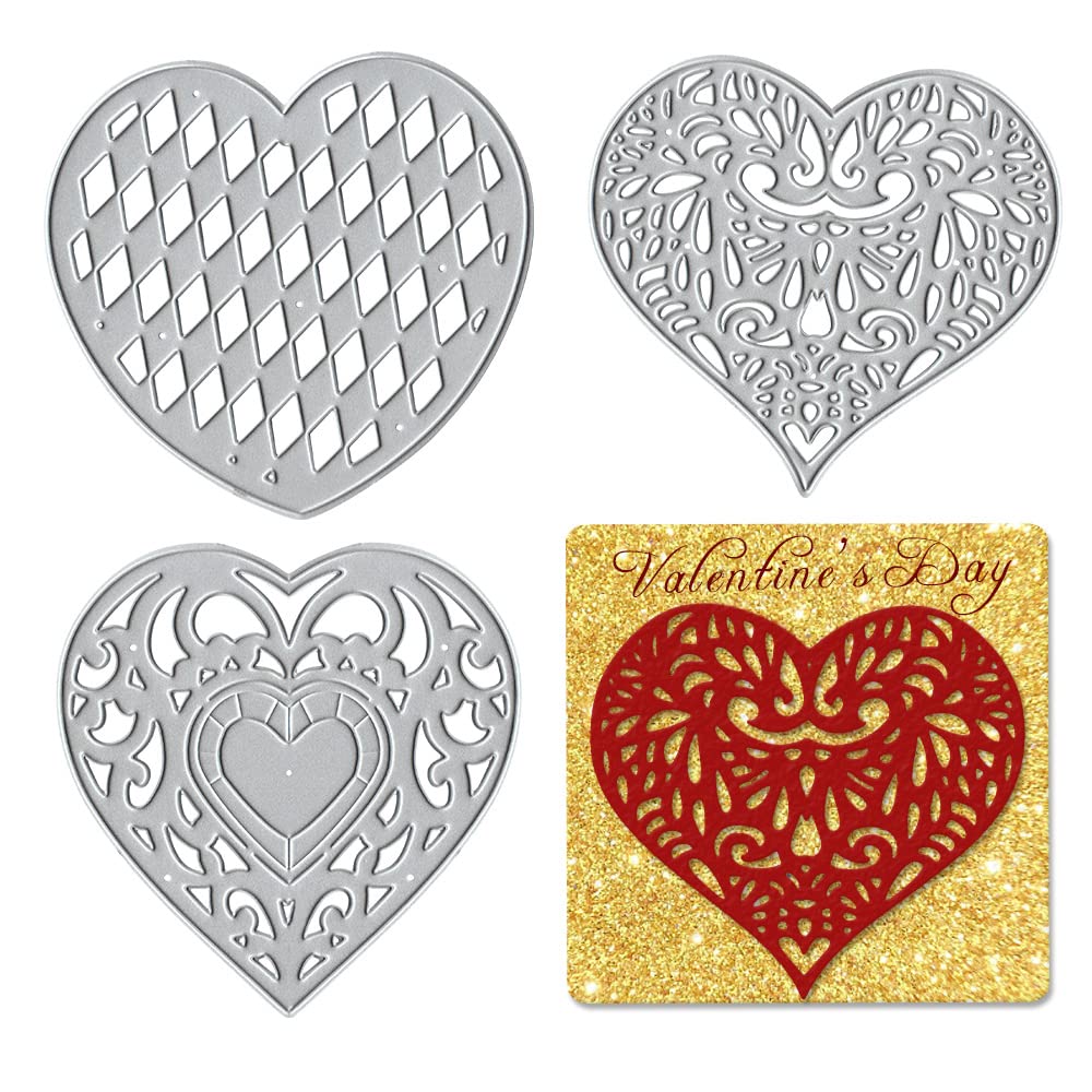 3-Piece Valentine's Day Heart-Shaped Metal Cutting Dies Set - DIY Scrapbooking, Card Making, Photo Album Embellishment Tools for Crafters (Perfect for Valentine's Cards, Wedding Invitations & Home Decor Projects)