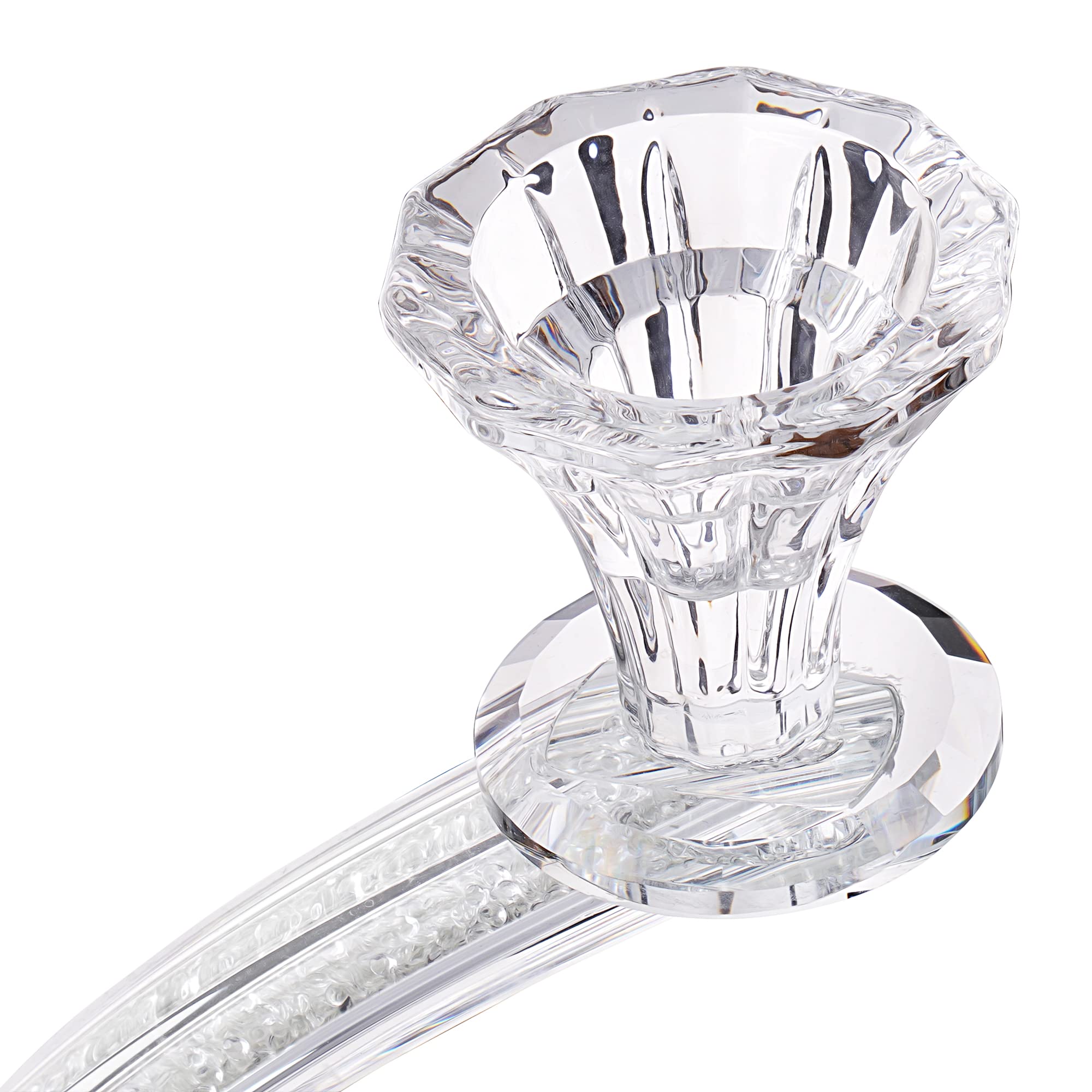 3-Arm Crystal Candelabra - Elegant Taper & Tea Light Candle Holder for Dining Table Centerpiece, Wedding Decor, Romantic Dinner Lighting - Clear Glass