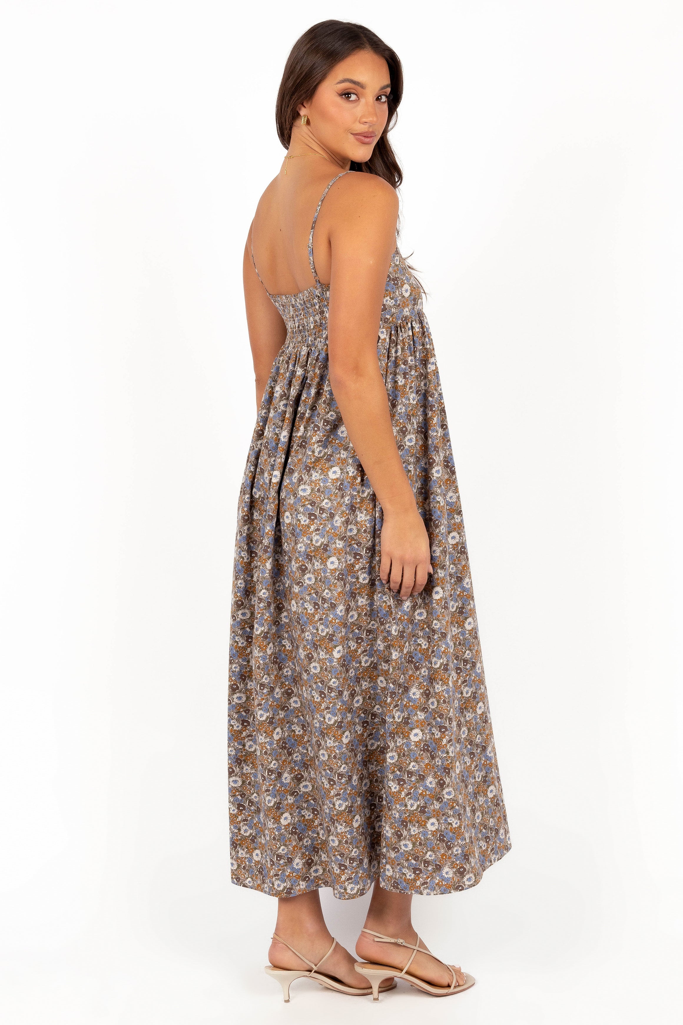 Andy Women's Maxi Dress - Olive Ditsy Floral Print Long Summer Dress for Beach, Vacation & Casual Wear