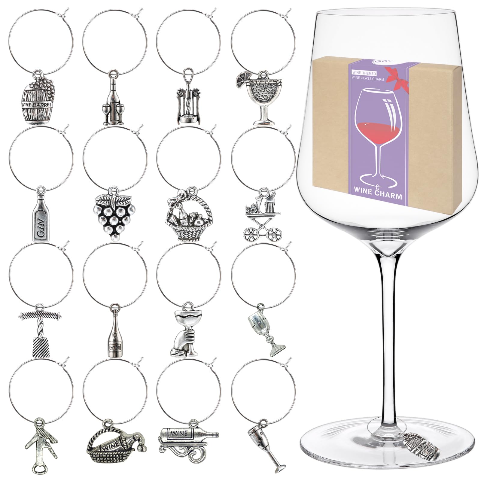 16-Piece Wine Glass Charms Set - Elegant Stemware Markers for Wine Tasting Parties, Wedding Favors & Holiday Decorations - Perfect for Entertaining Guests & Hosting Events