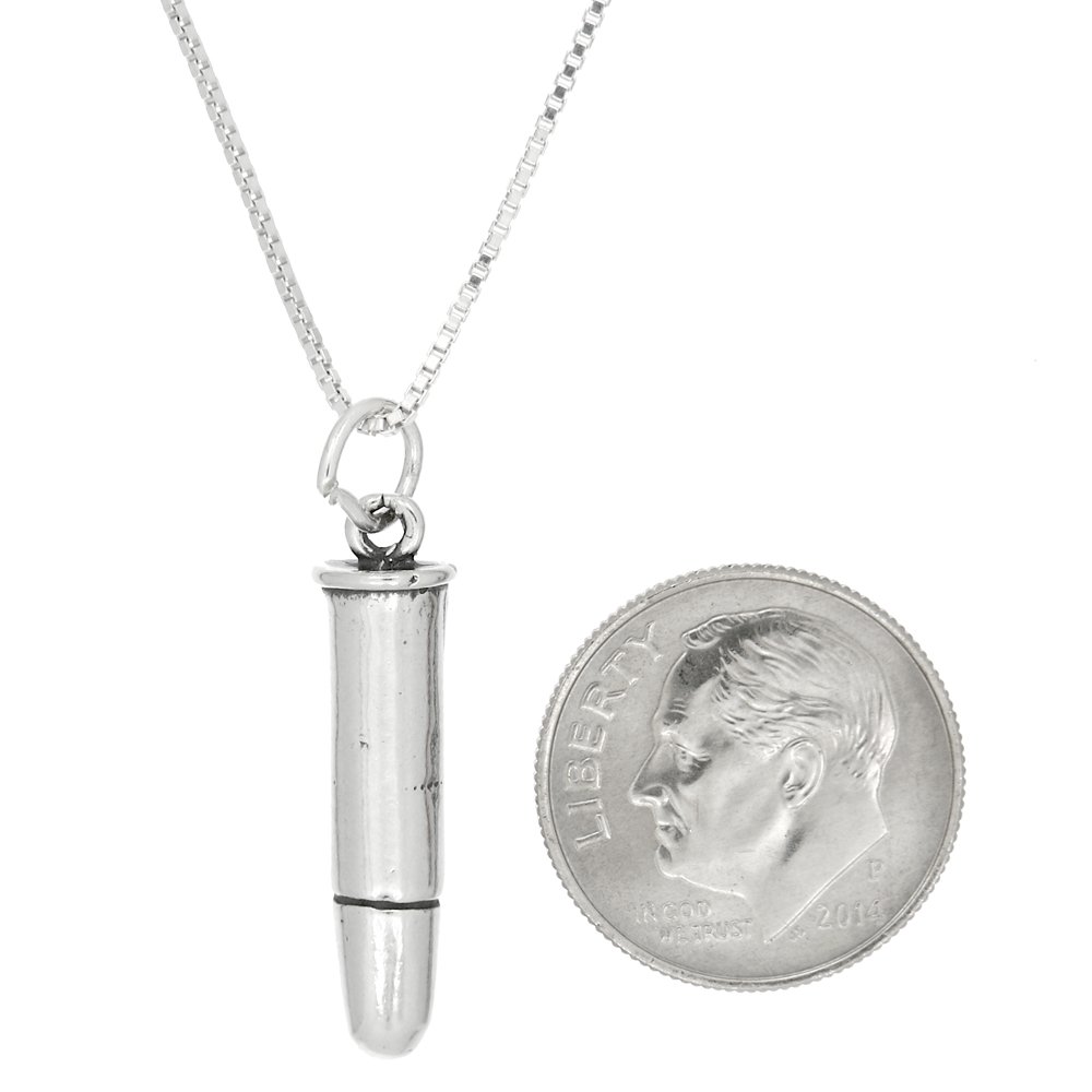 Sterling Silver Hollow Back Bullet Charm Necklace for Women - Dainty & Edgy Jewelry Gift for Her - Perfect for Layering, Everyday Wear & Boho Style