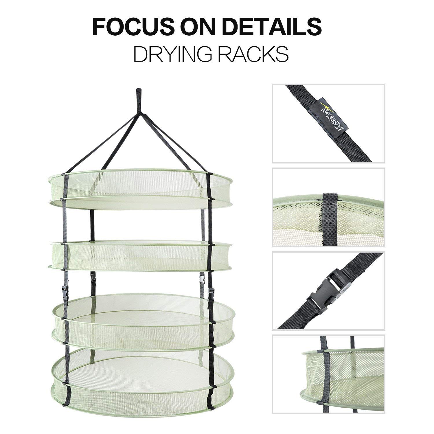 iPower 16-Inch Leaf Bowl Trimmer with Twisted Spin Cut for Plant Buds & 2ft Diameter 4-Layer Clip-On Hanging Herb Drying Rack Net - Perfect for Home Gardening, Hydroponics, and Cannabis Harvesting