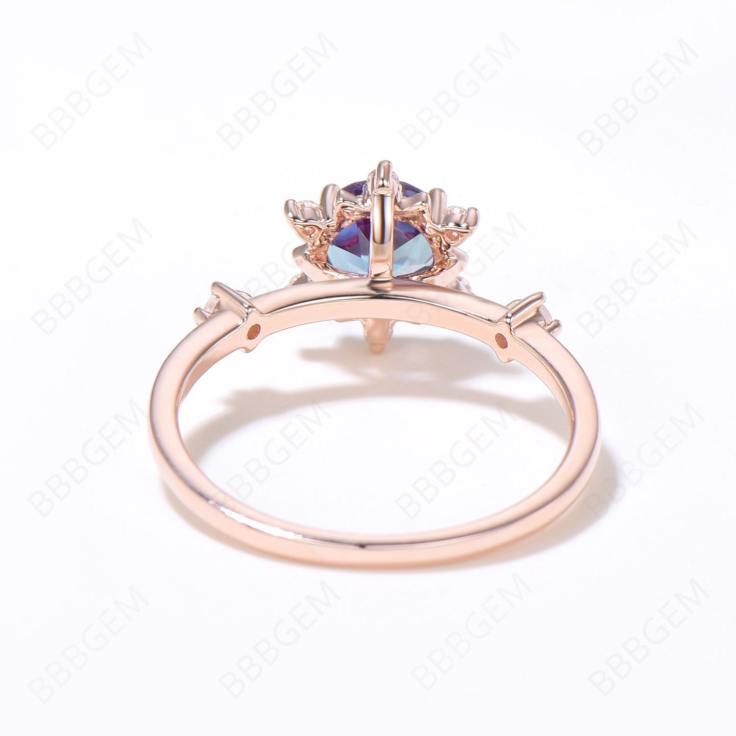 Floral Engagement Ring for Women - Rose Gold Round Alexandrite Halo Wedding Ring with Diamond Accents | Perfect for Proposals, Anniversaries & Bridal Jewelry