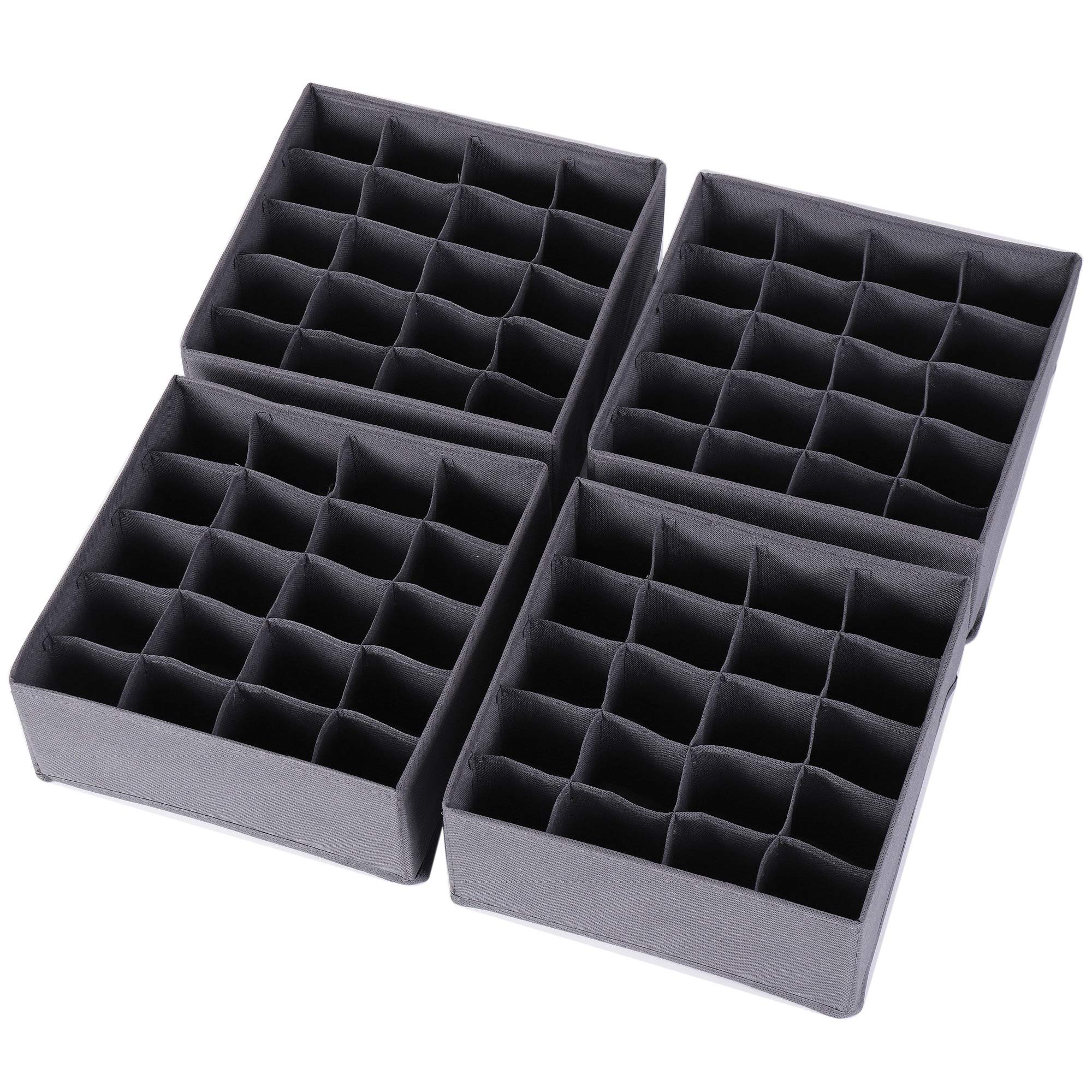 DIOMMELL 4 Pack Foldable Fabric Storage Bins - Closet Organizer for Clothes, Underwear, Socks & Lingerie | Dark Grey Drawer Dividers | Space-Saving Dresser & Shelf Storage Solution for Bedroom & Laundry Room
