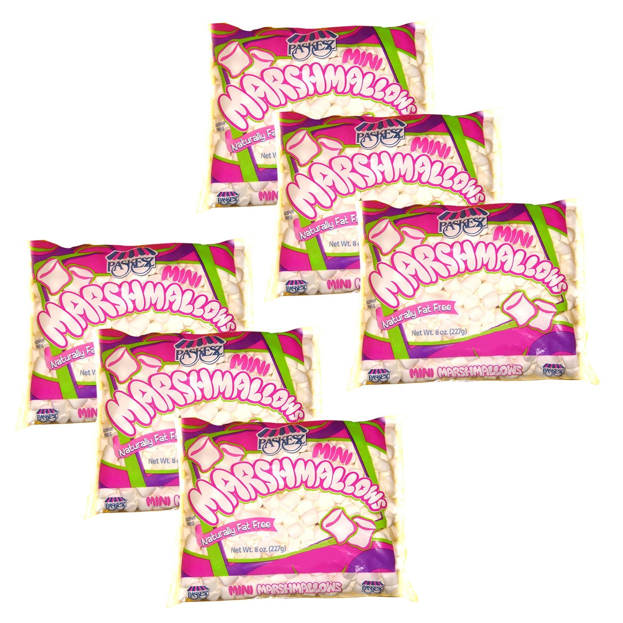 Paskesz Mini Marshmallows 8-Ounce (Pack of 6) - Perfect for Hot Chocolate, Baking & Campfire S'mores - Kosher Snack for Kids & Adults