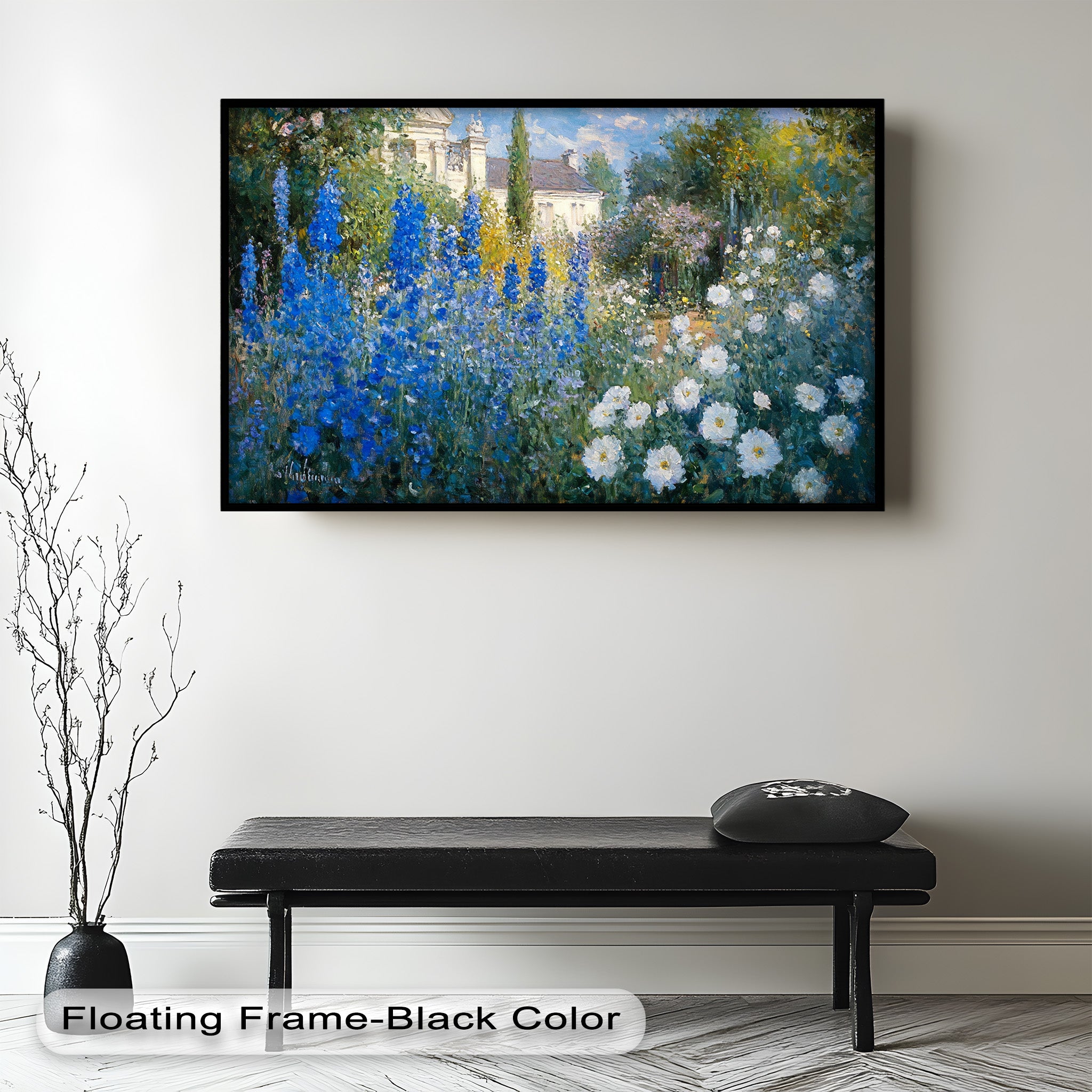 Blue Delphinium Impressionist Oil Painting - Handmade Floral Wall Art for Living Room, Bedroom & Office Decor