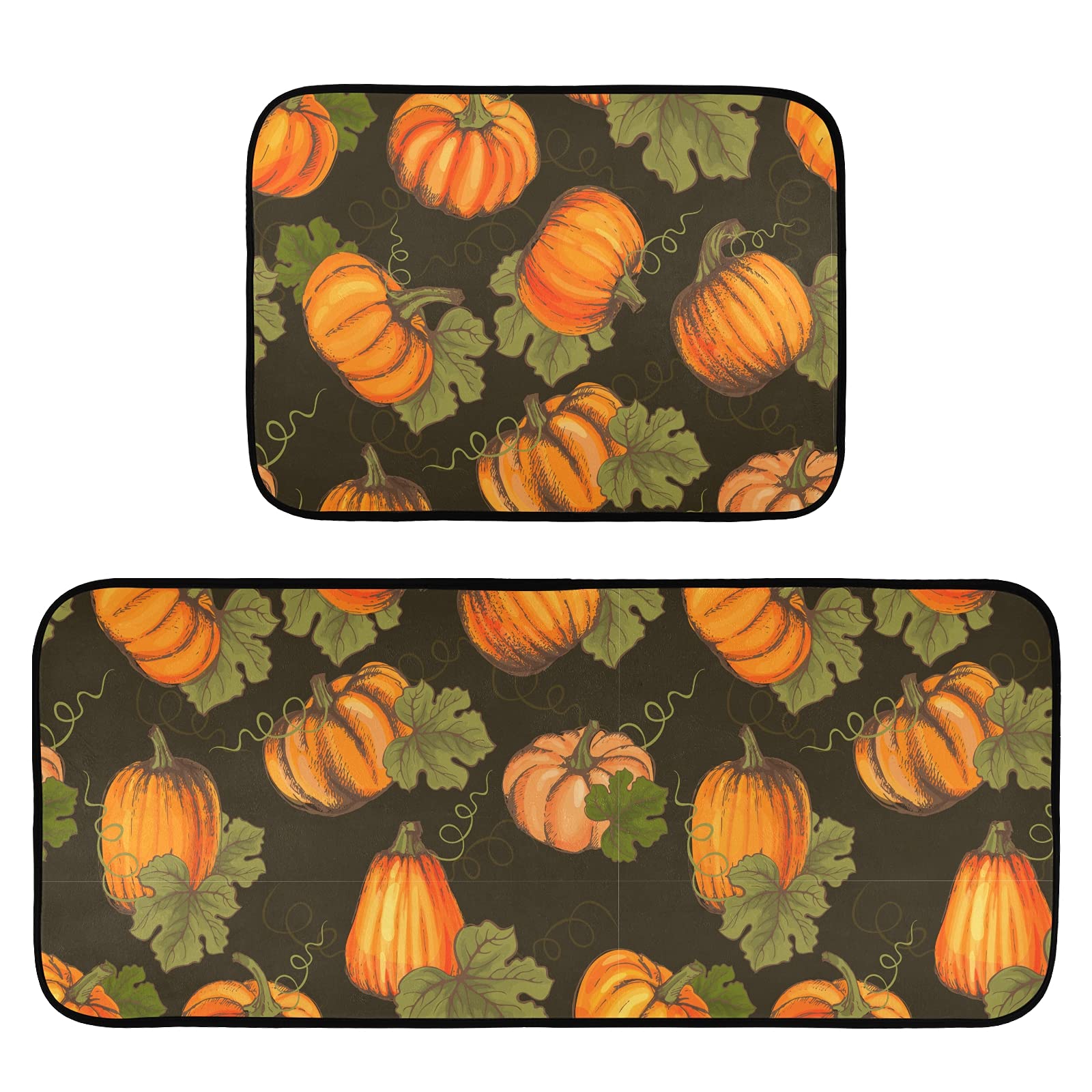 2-Pack Anti-Fatigue Kitchen Rugs - Washable Memory Foam Cushioned Non-Slip Mats for Thanksgiving, Fall & Halloween Decor - Perfect for Kitchen, Office Desk, Laundry Room & Home Decor (Set of 2)