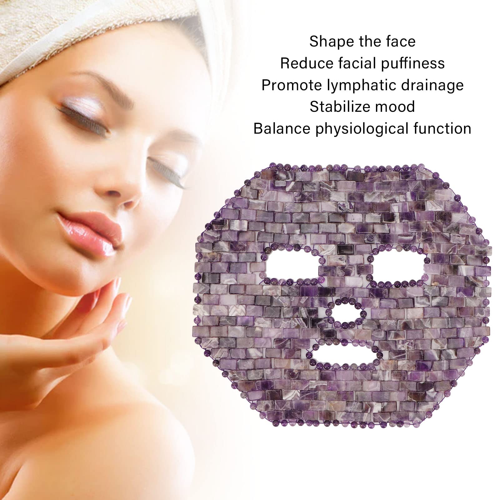 Amethyst Jade Facial Mask - Natural Stone Face Massager for Spa, Sleep & Dark Circle Relief | Relaxing Skincare & Beauty Treatment for Home & Travel