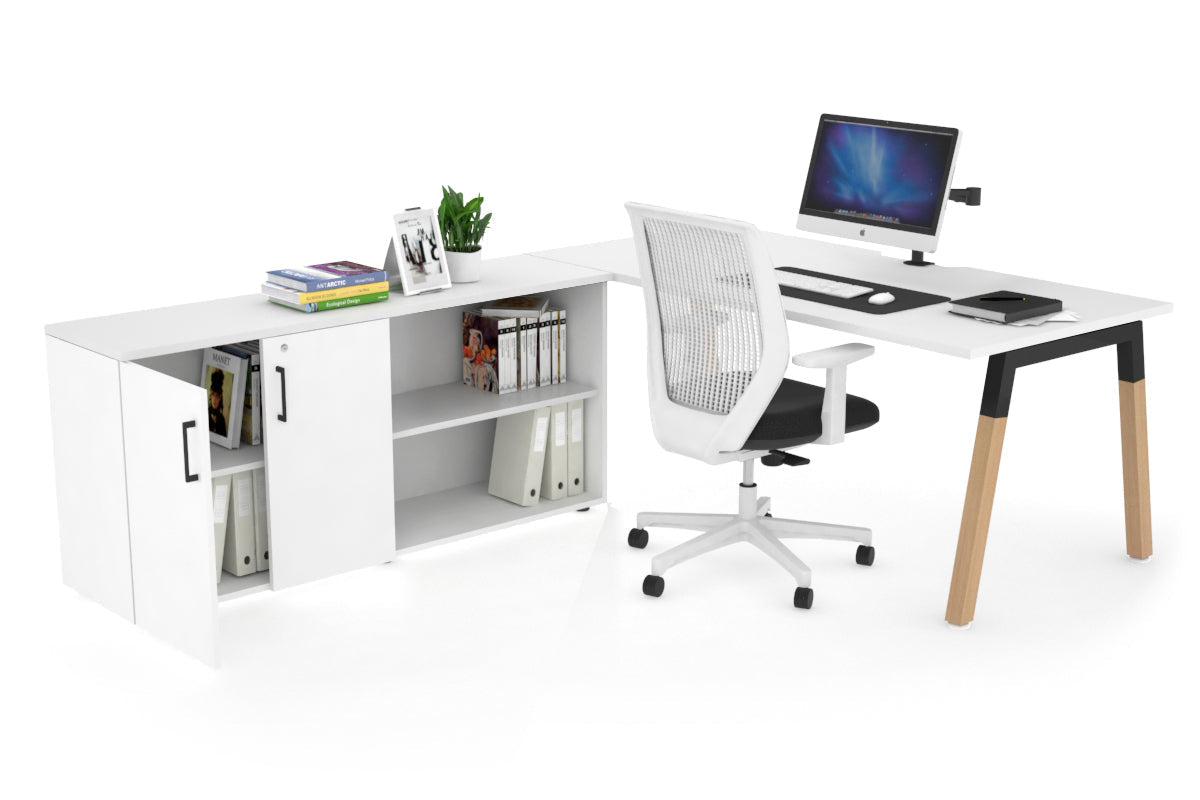 Premium Quadro A Legs Executive Desk with Black Wood Legs & Cross Beam - 1600L x 800W with Cable Management Scallop - Perfect for Home Office, Conference Rooms & Modern Workspaces