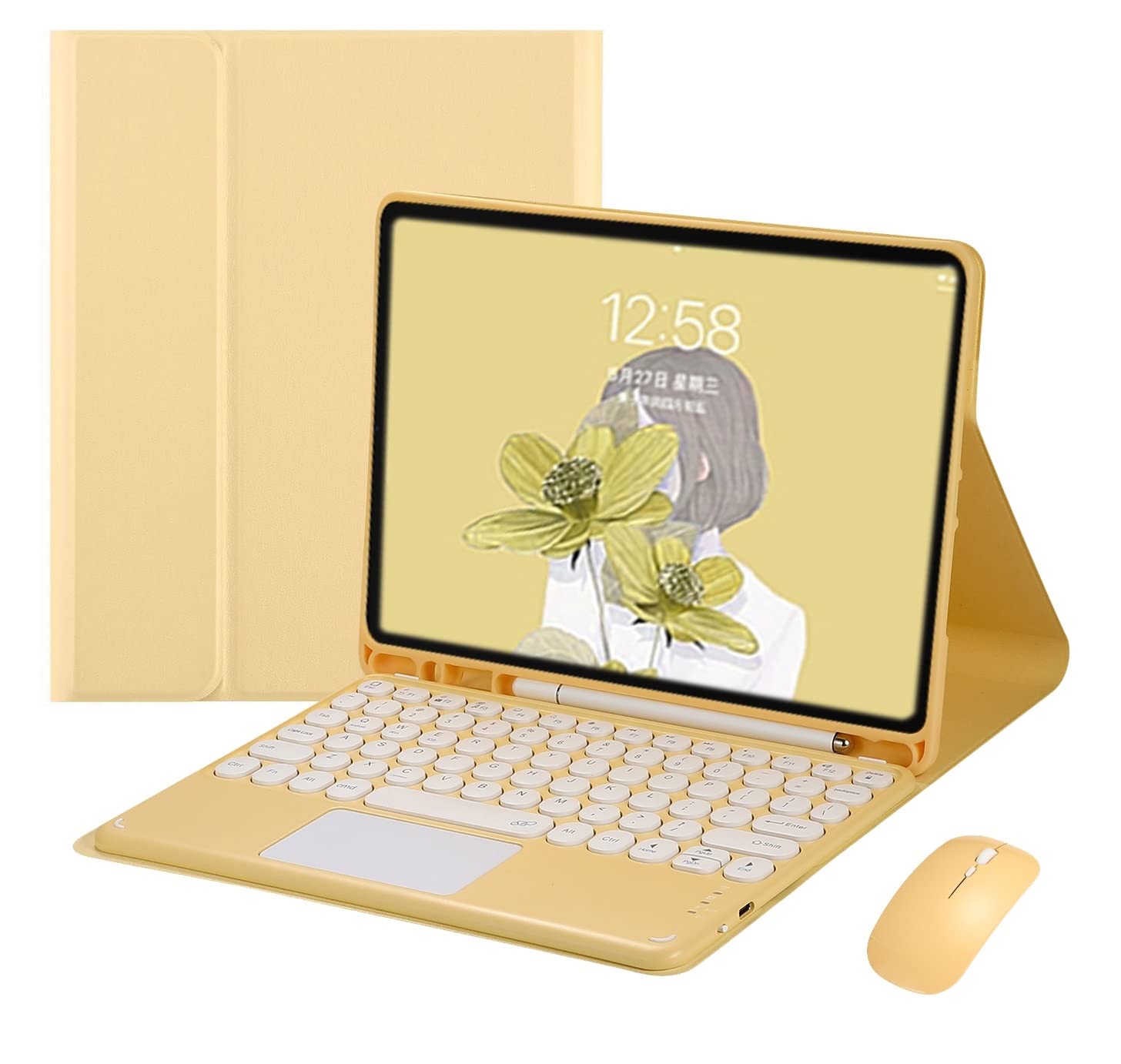 iPad Pro 11-inch 4th/3rd/2nd Gen Keyboard Case with Touchpad - Retro Round Keys, Cute Yellow Color, Detachable Touch Keyboard Cover with Built-in Trackpad - Perfect for Work, Study & Travel