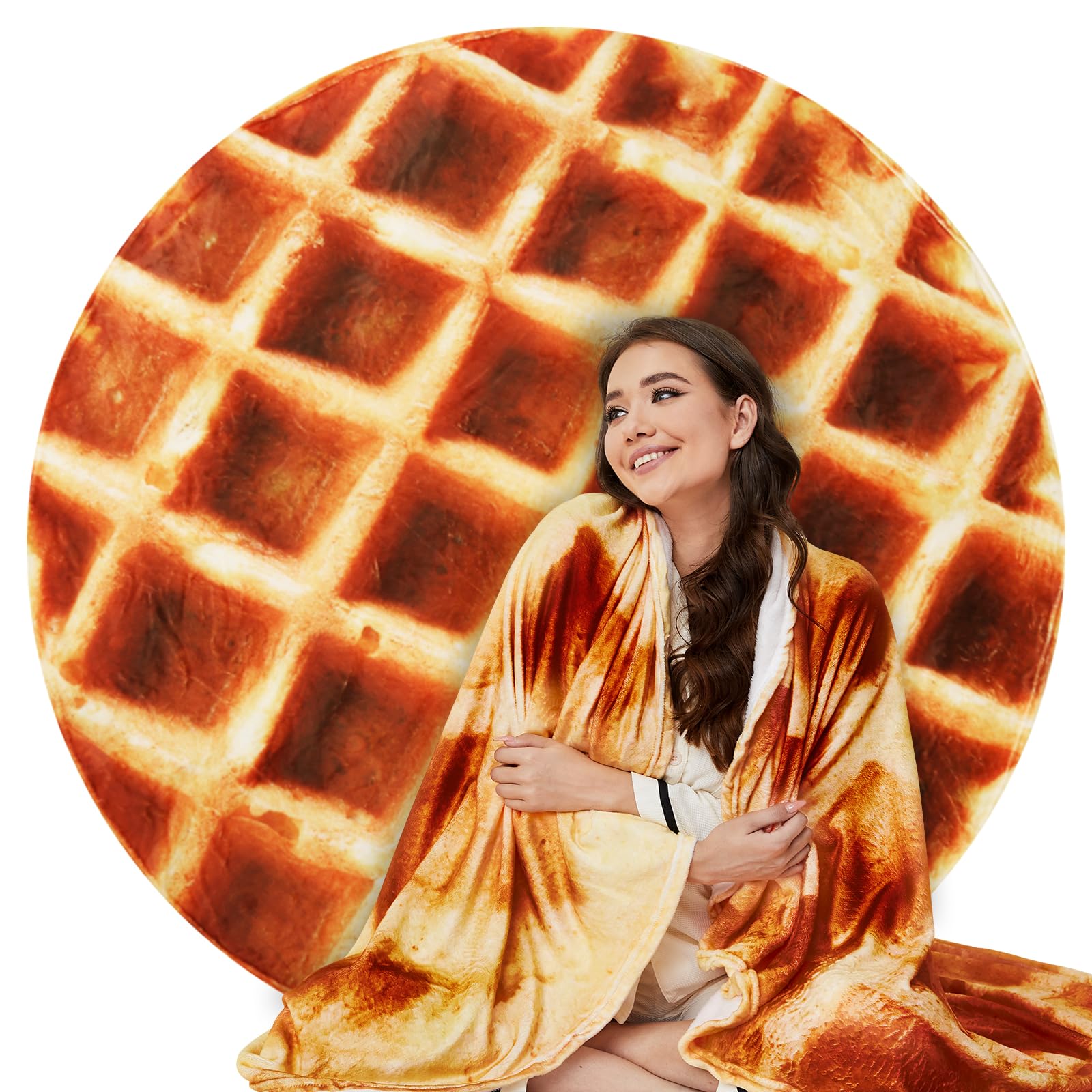 Lhedon Waffle Blanket for Adults - 71 Inch Cozy Flannel Throw Blanket, Funny Food-Themed Gift for Women & Men, Perfect for Bed, Couch, Office & Travel | Birthday Gift Idea for Her & Him