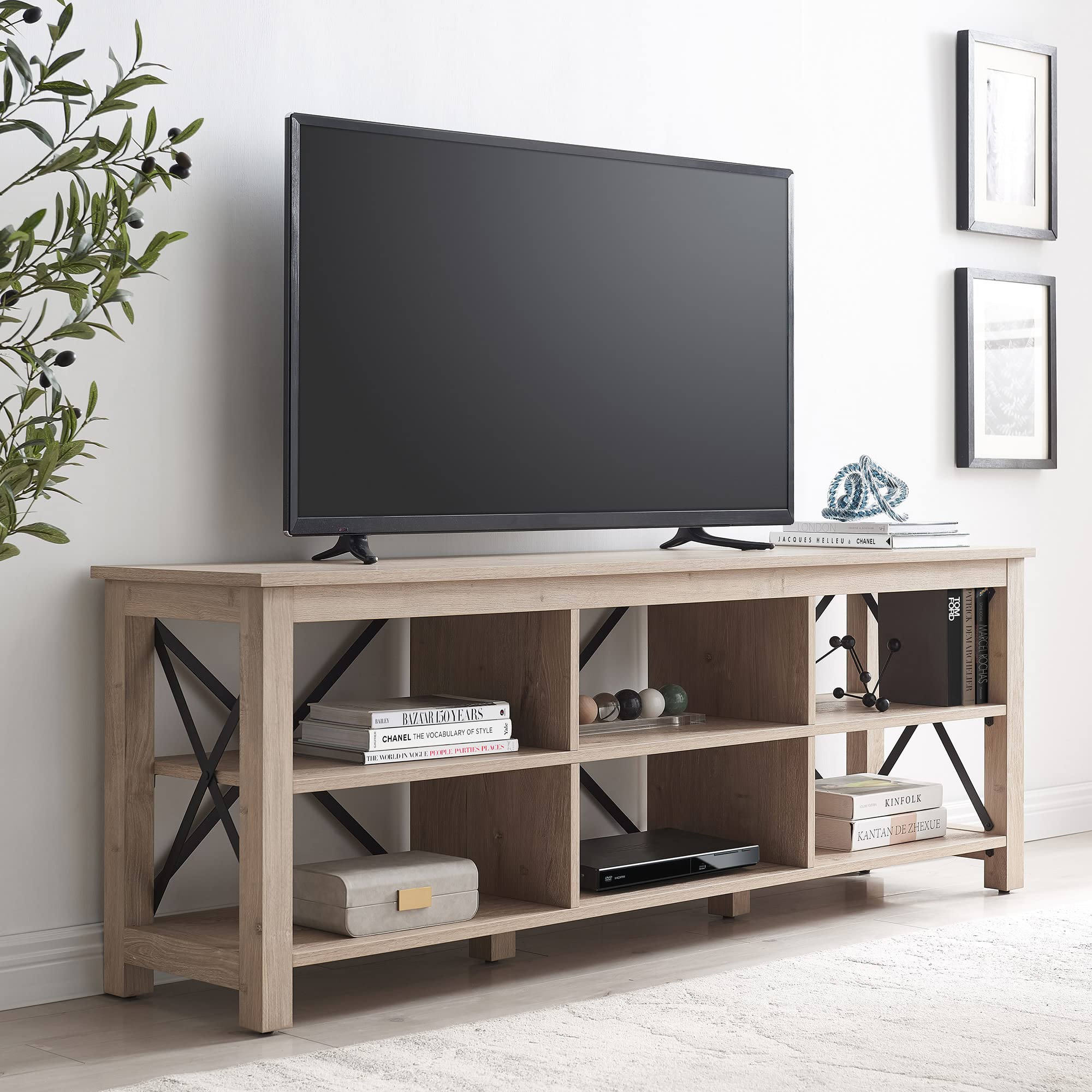 Sawyer 80 Inch White Oak TV Stand - Modern Rectangular Entertainment Center for Living Room, Bedroom & Home Theater