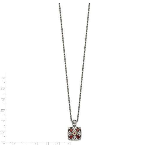 14K Yellow Gold & Sterling Silver Diamond Garnet Pendant Necklace 18 Inch - Elegant Jewelry Gift for Women, Perfect for Anniversaries, Birthdays & Special Occasions