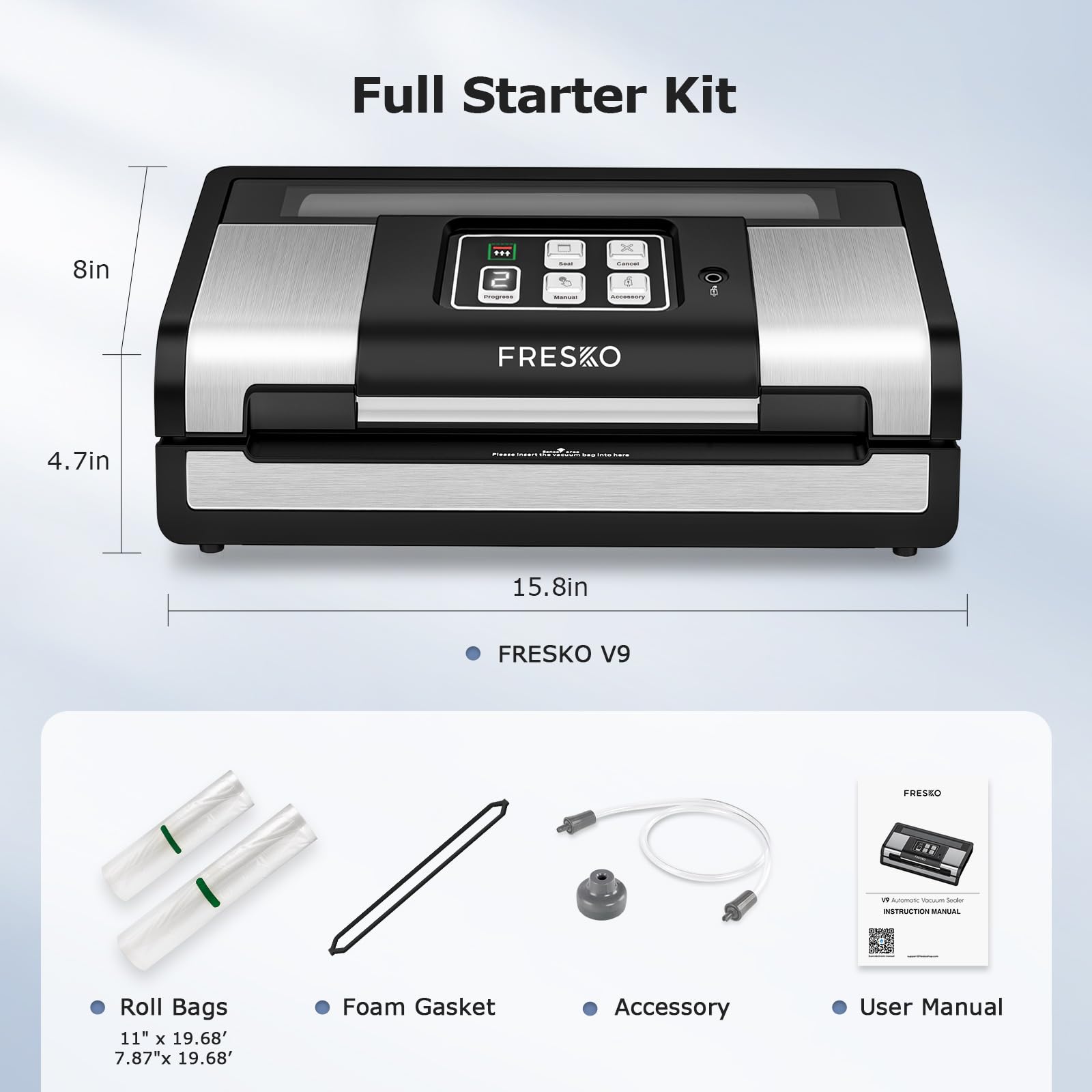 FRESKO Smart Vacuum Sealer Pro - Automatic Food Sealer Machine for Freshness Preservation | Dry & Moist Food Detection | Built-in Cutter & Roll Bags | Ideal for Meal Prep, Sous Vide, Freezer Storage & Leftover Saving
