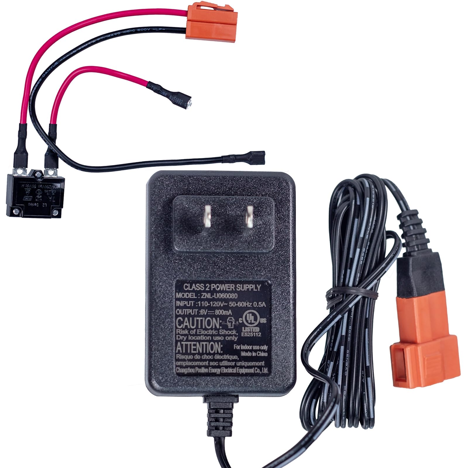 6V 2-Pin Battery Charger for Kids Ride-On Cars - Replacement Power Supply with Wiring Harness & Red Square Plug Adapter - Perfect for Power Wheels, Toy Vehicles, and Electric Ride-On Toys (Indoor/Outdoor Play)