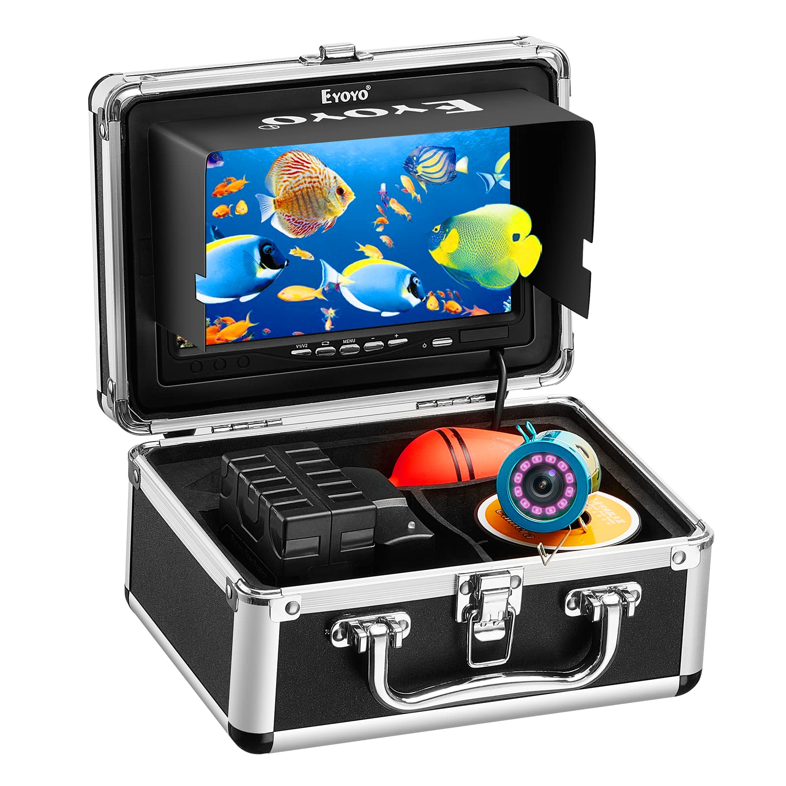 Eyoyo 7 Inch Underwater Fishing Camera with LCD Monitor - 1000TVL HD Fish Finder, 12 Infrared Lights, Waterproof for Lake, Boat & Ice Fishing - Perfect for Night Fishing, Deep Sea Exploration & Underwater Observation