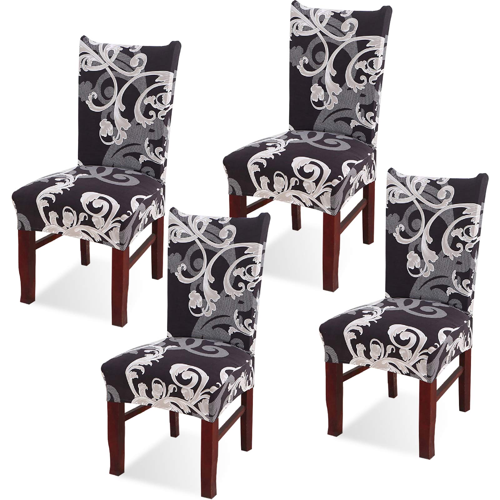 Argstar 4 Pack Stretch Printed Armless Dining Chair Covers - Spandex Slipcovers for Kitchen & Dining Room Chairs - Washable & Removable Parson Chair Protectors (Dark Grey Paisley) - Perfect for Home, Restaurant, and Office Use