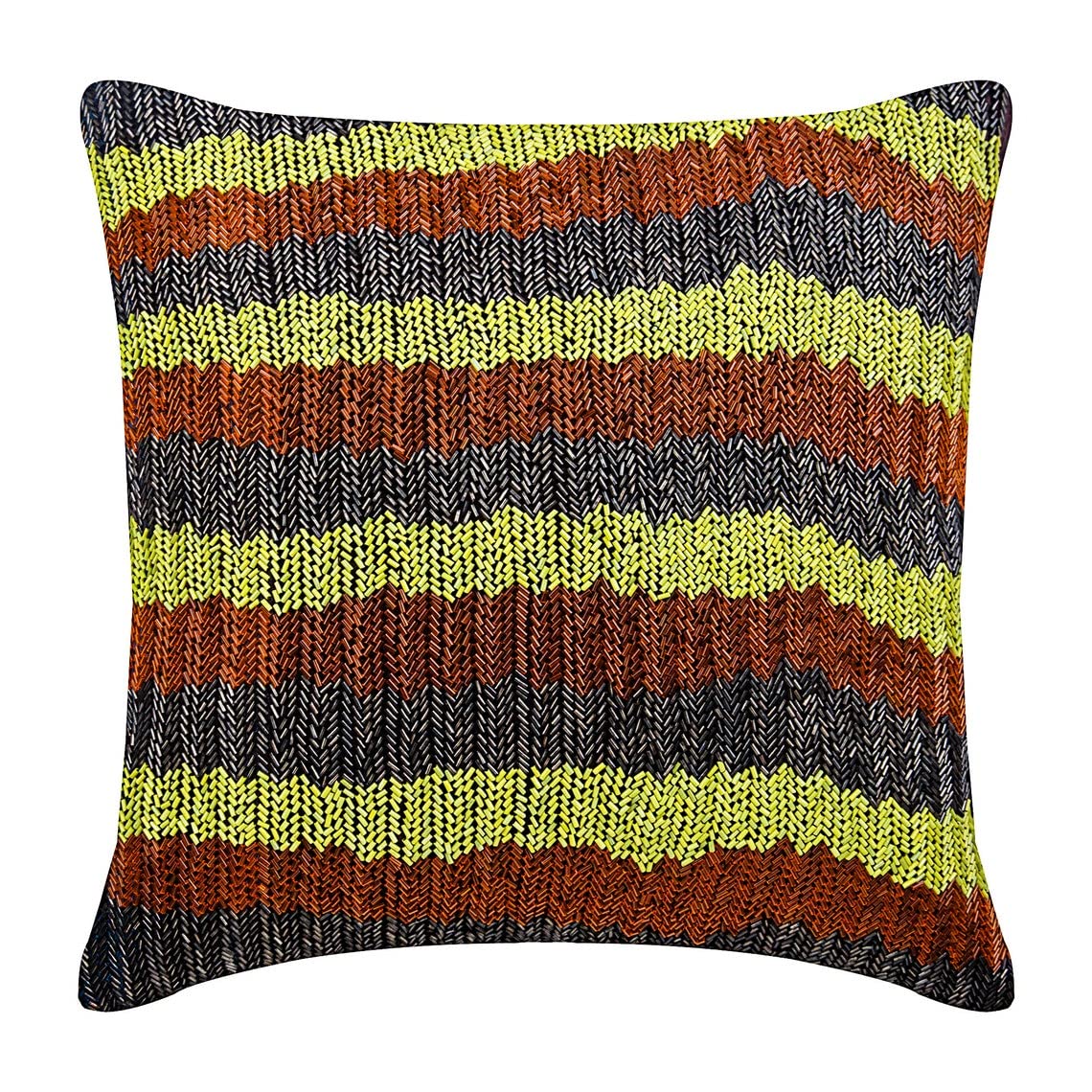 Premium 24x24 Inch (60x60 cm) Brown Silk Euro Sham Pillow Cover - Handmade Modern Chevron Herringbone Twill Decorative Throw Pillowcase for Sofa, Bedroom & Living Room Decor