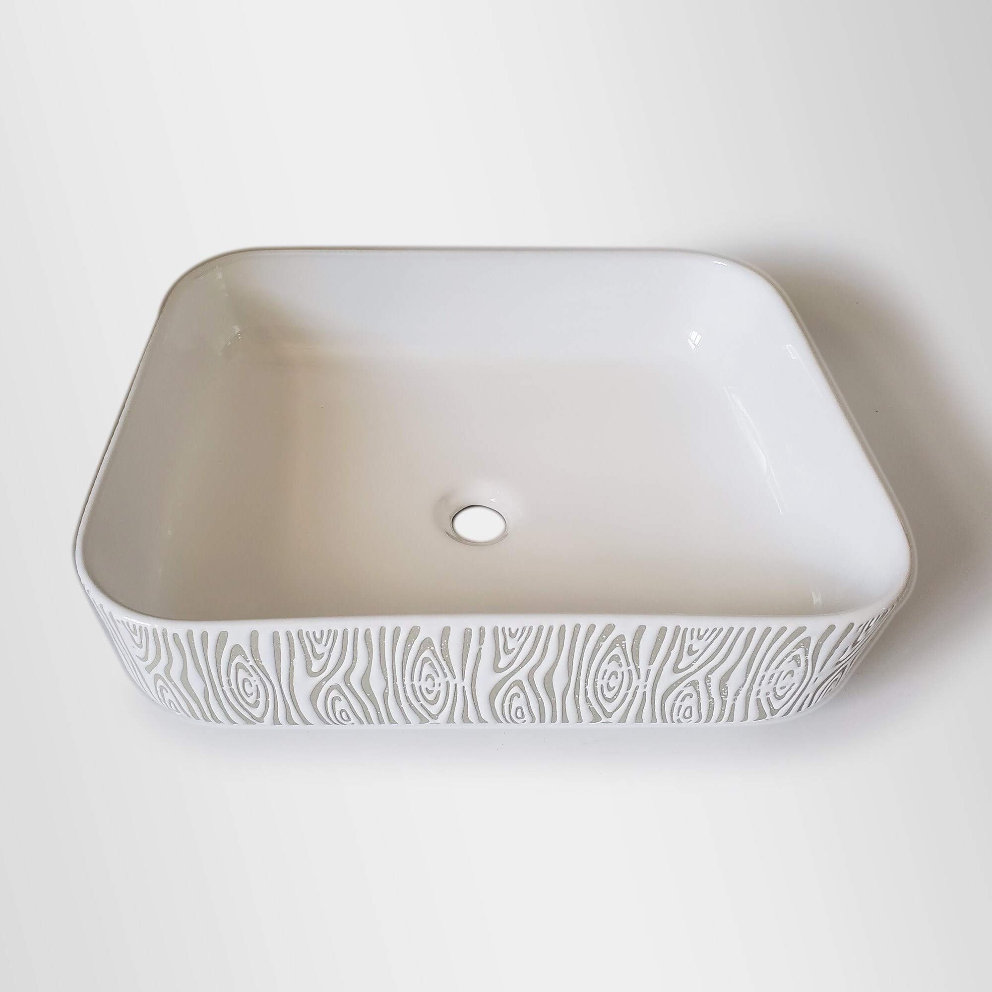 White Rectangular Textured Vessel Sink - Modern Ceramic Bathroom Sink with Matte Finish for Contemporary Vanities and Powder Rooms