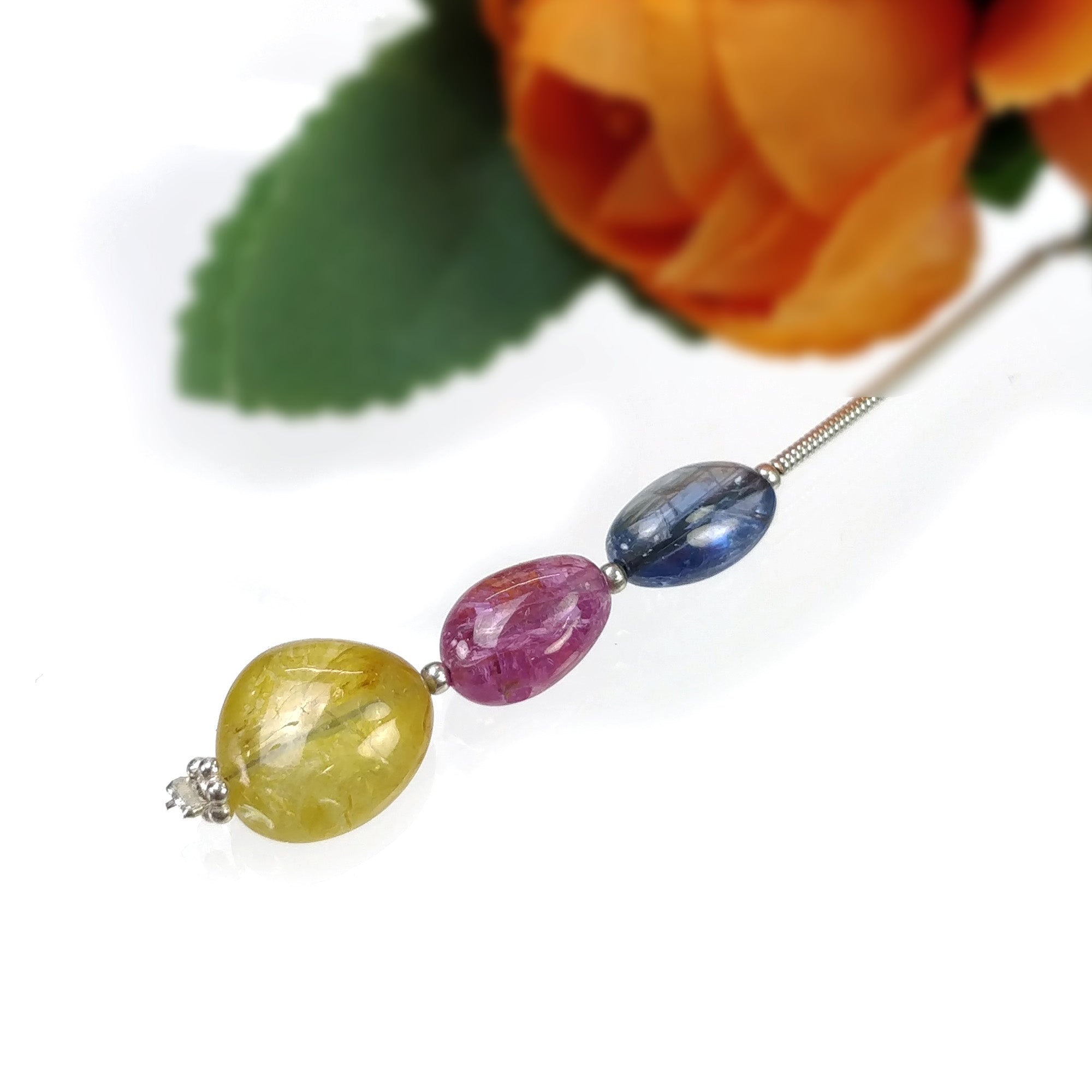 Natural Untreated Burmese Pink Blue & Yellow Sapphire Gemstone Loose Beads - 14.00cts Oval Plain Nuggets (10x7mm & 12x11mm) for Jewelry Making, DIY Crafts & Beading Projects