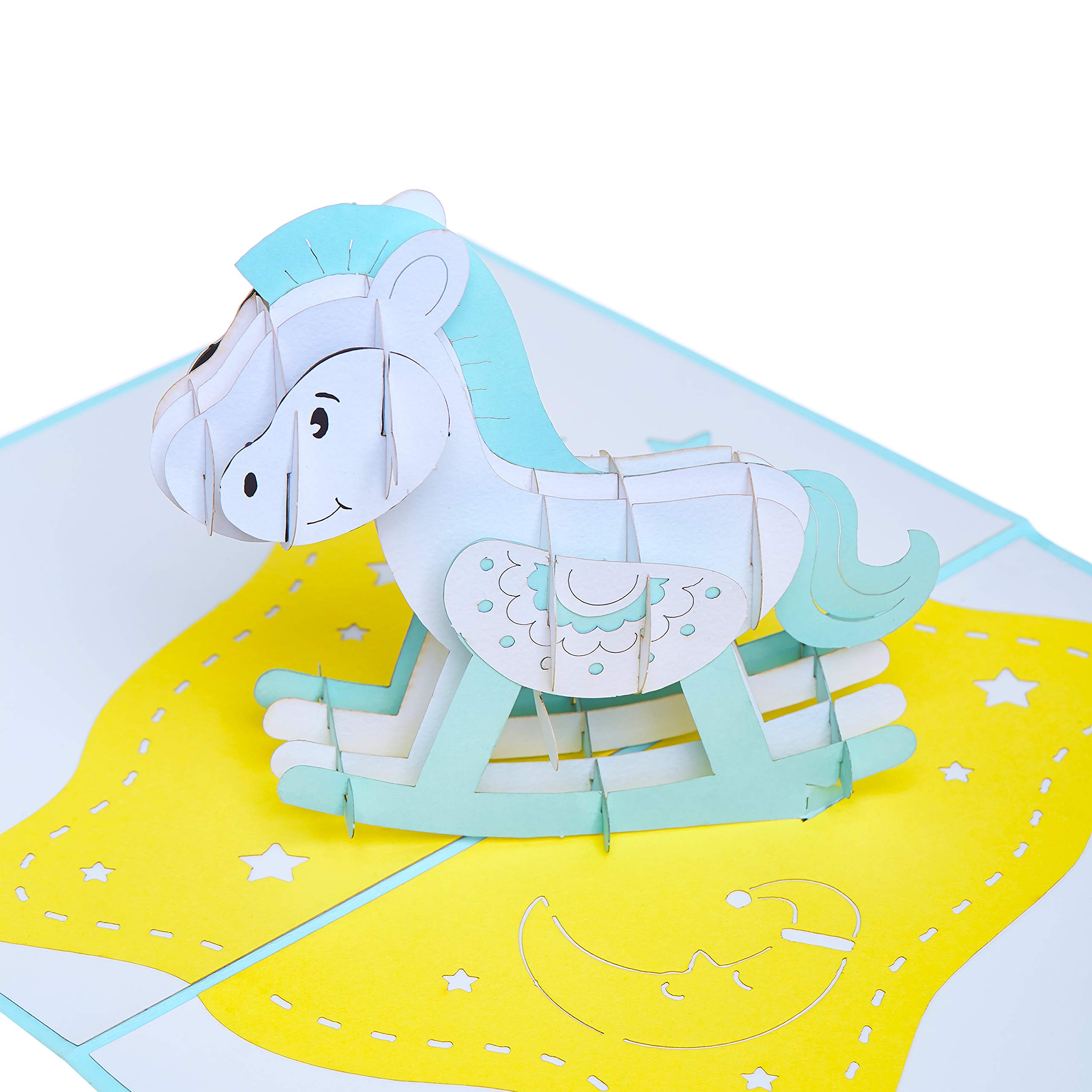 Blue Rocking Horse Pop Up Card - Baby Boy Shower, Newborn Congratulation & Baptism Greeting Card | Perfect for Baby Showers, Christenings & First Birthdays