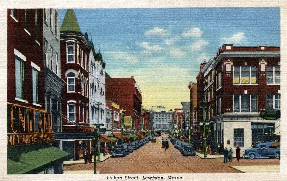 Lewiston Maine Lisbon Street Town View 24x36 Signed Art Print - Vintage Wall Decor Poster for Home & Office - Perfect for Living Room, Bedroom, or Office Decoration