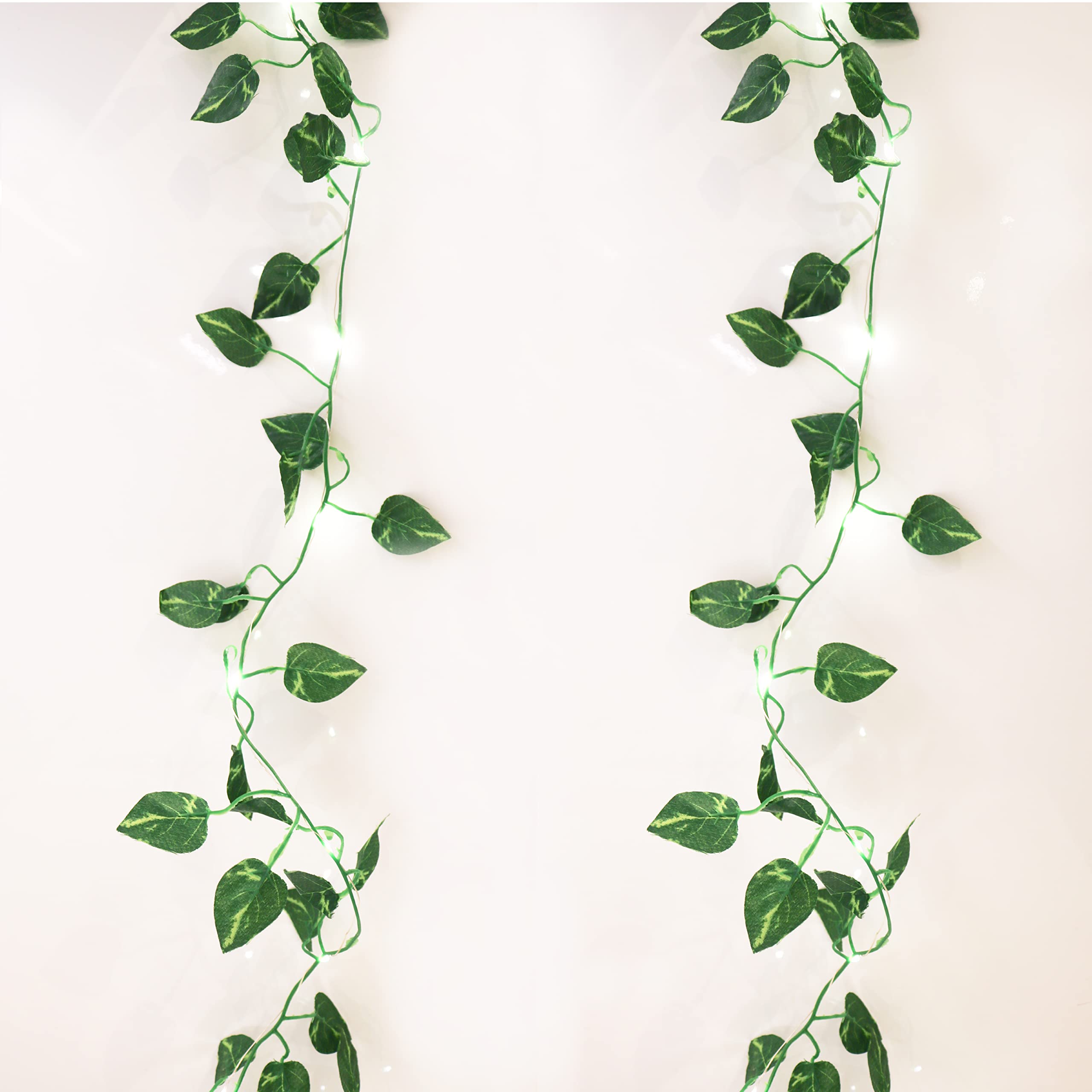 Better Life Attic 2 Pack 7ft Pre-lit Artificial Greenery Garland with Fairy Lights - Pothos Vine Decor for Bedroom, Porch, Indoor & Outdoor - Battery Operated Decorative Leaf Lights for Weddings, Christmas, Parties & Home Decor