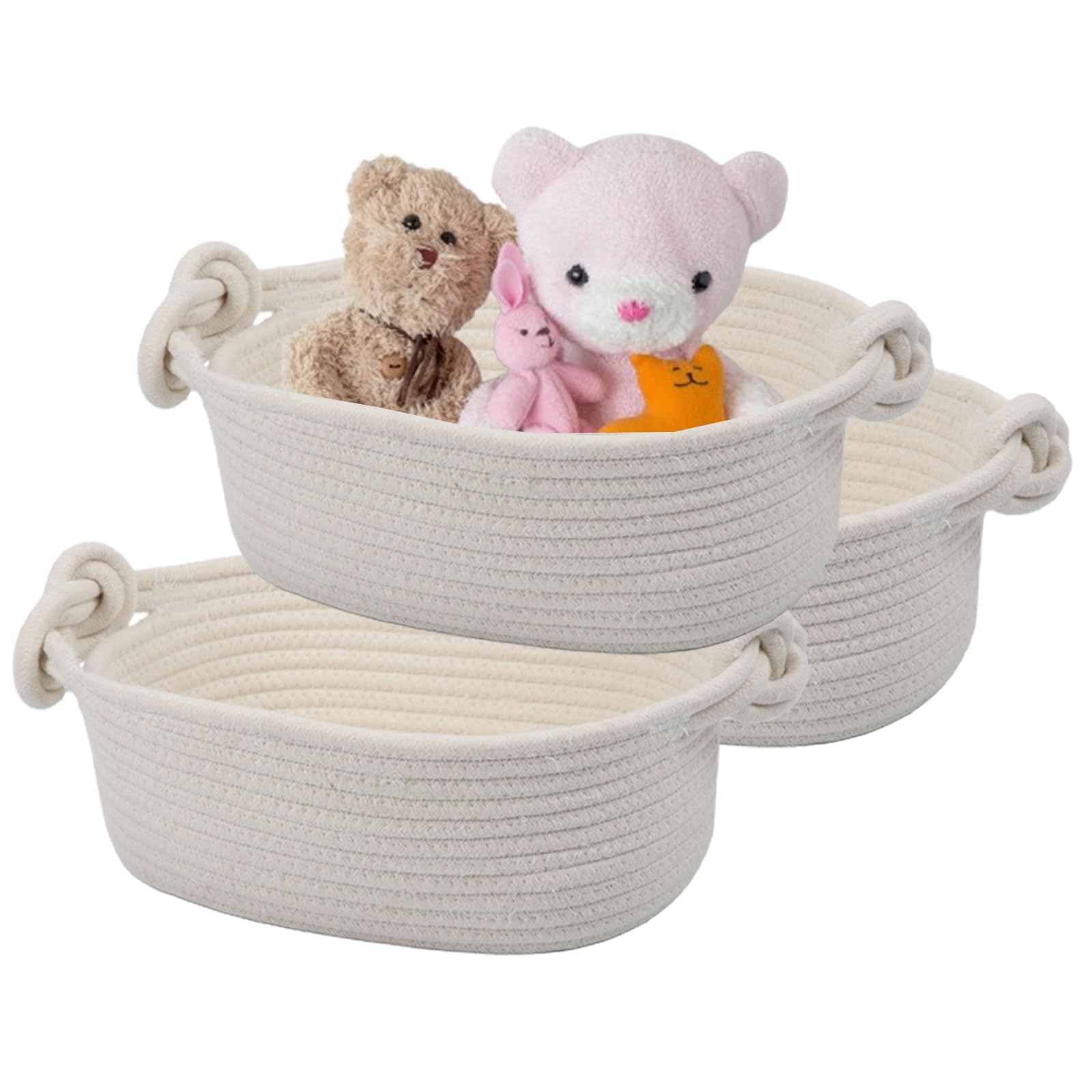 3-Pack Cotton Rope Storage Baskets with Handles - 12
