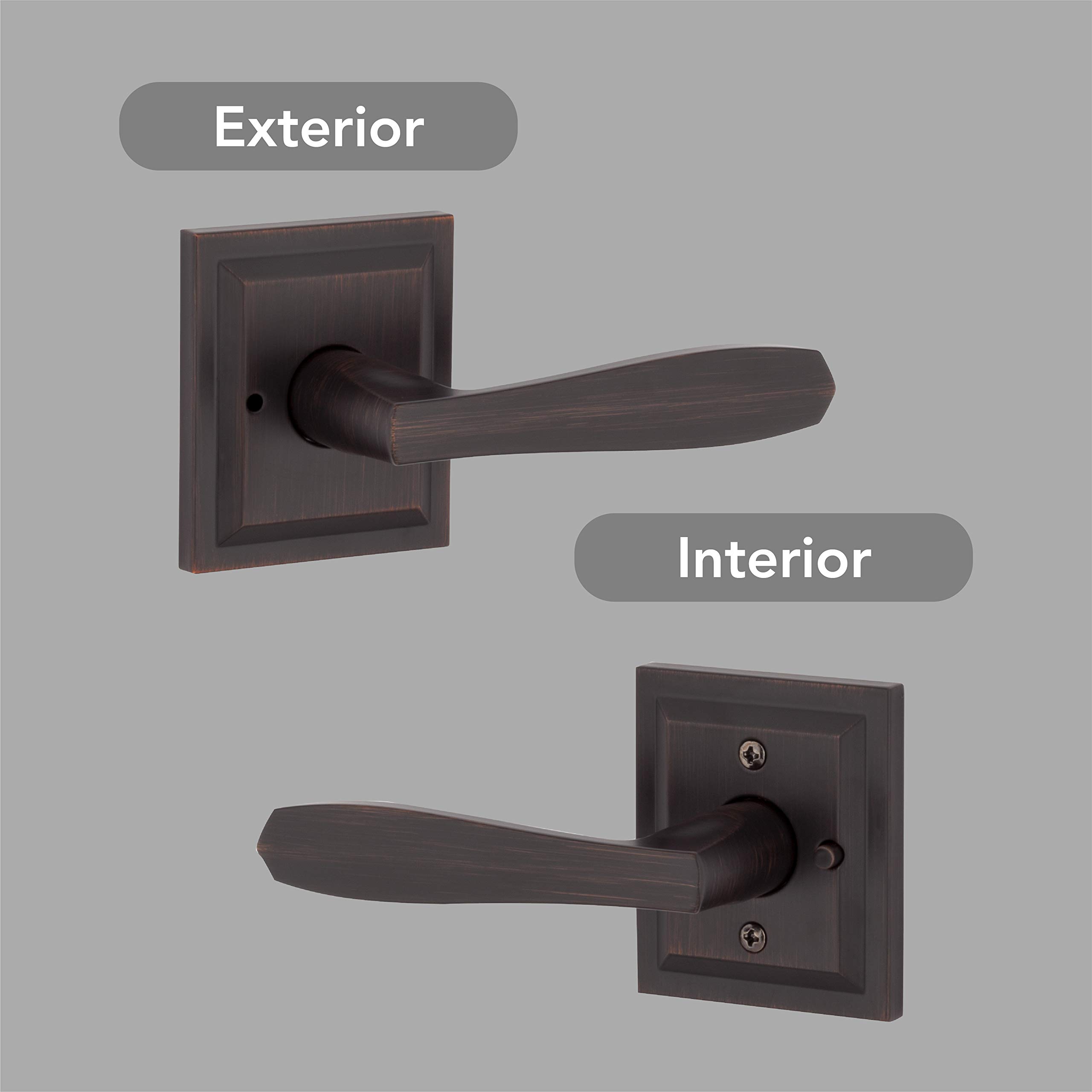 Baldwin Torrey Reversible Privacy Door Handle - Venetian Bronze Keyless Bedroom & Bathroom Lock with Microban Protection | Ideal for Interior Doors, Home Security & Modern Living Spaces