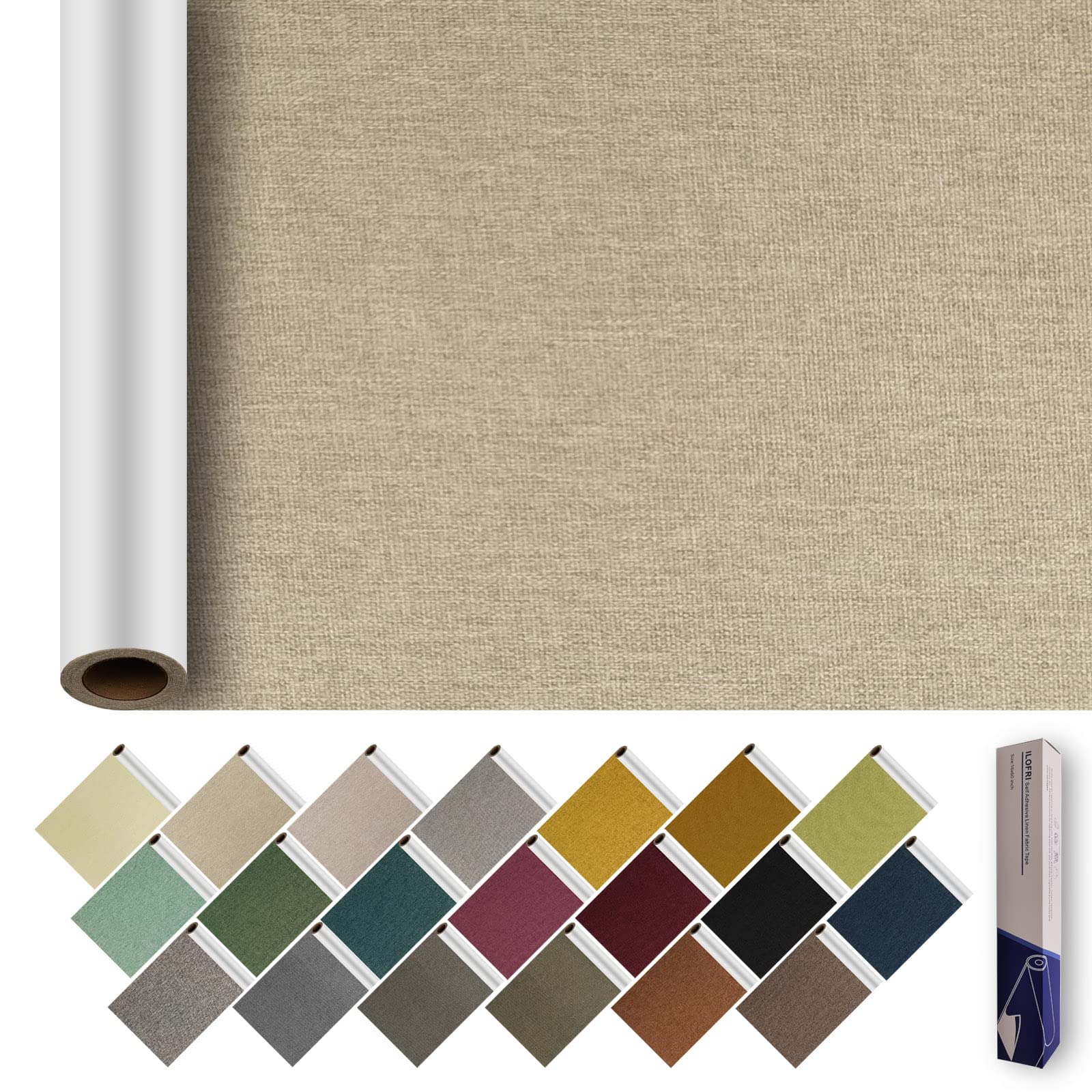 ILOFRI Self-Adhesive Linen Fabric Repair Patches 16x60 Inch - Durable Upholstery Tape for Furniture, Sofa, Car Seats, Office Chairs, Clothing & Crafts (Beige Grey) | Perfect for Home Decor, DIY Projects & Quick Fabric Repairs