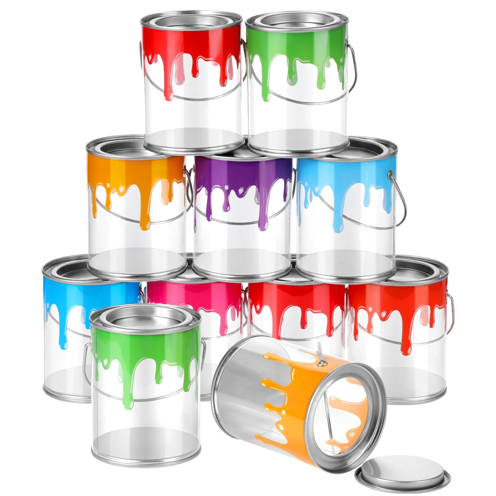24 Pack Clear Empty Paint Cans with Lids - 2.76 x 3.54 Inch Mini Plastic Buckets for DIY Crafts, Party Favors, Candy Storage & Home Decor - Perfect for Art Supplies, Treat Containers & Small Item Organization