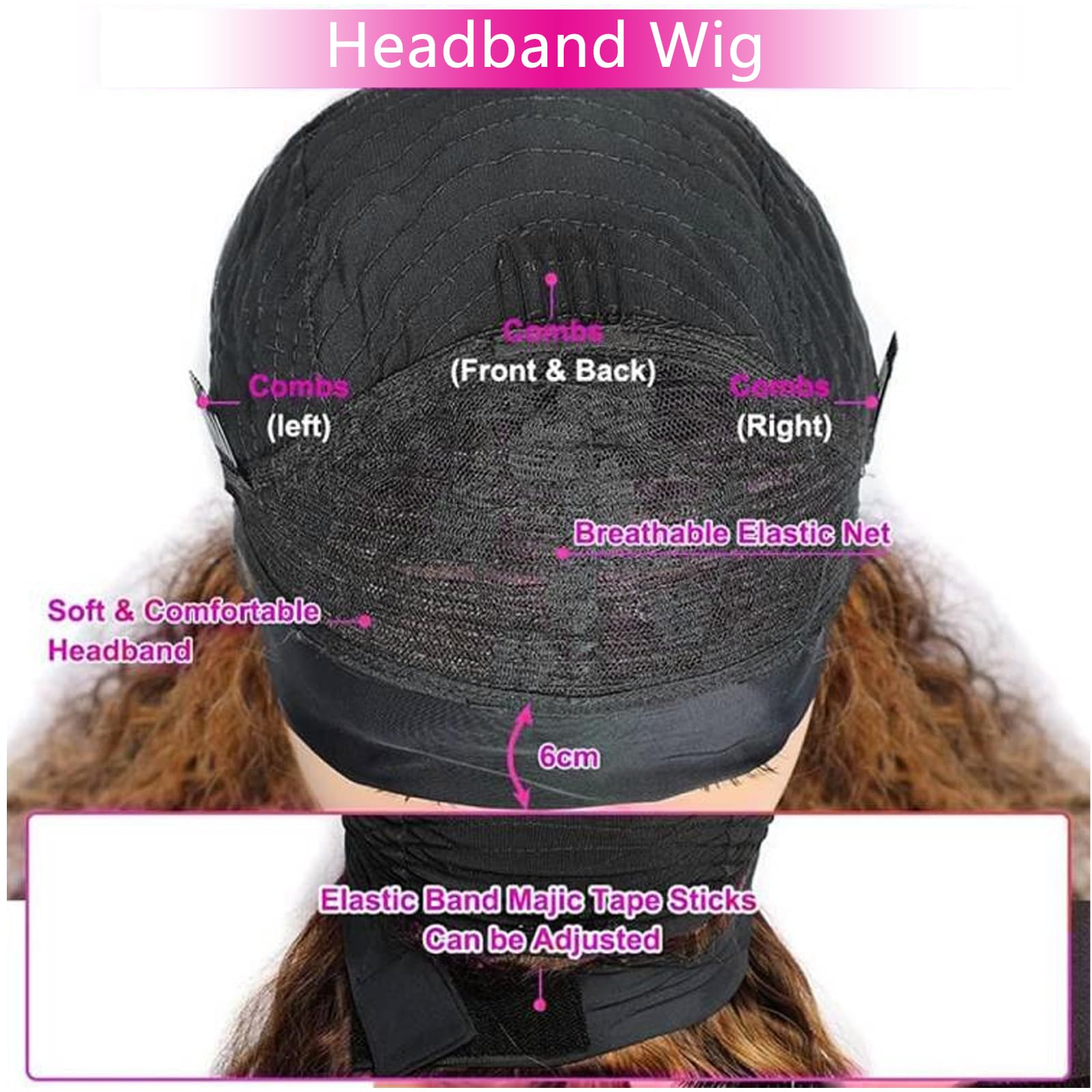 Ombre Highlight Headband Wig Human Hair #4/27 Colored Kinky Curly Glueless Lace-Free Wig for Black Women - Brazilian Virgin Hair 150% Density 26 Inch - Perfect for Daily Wear, Parties & Protective Styling