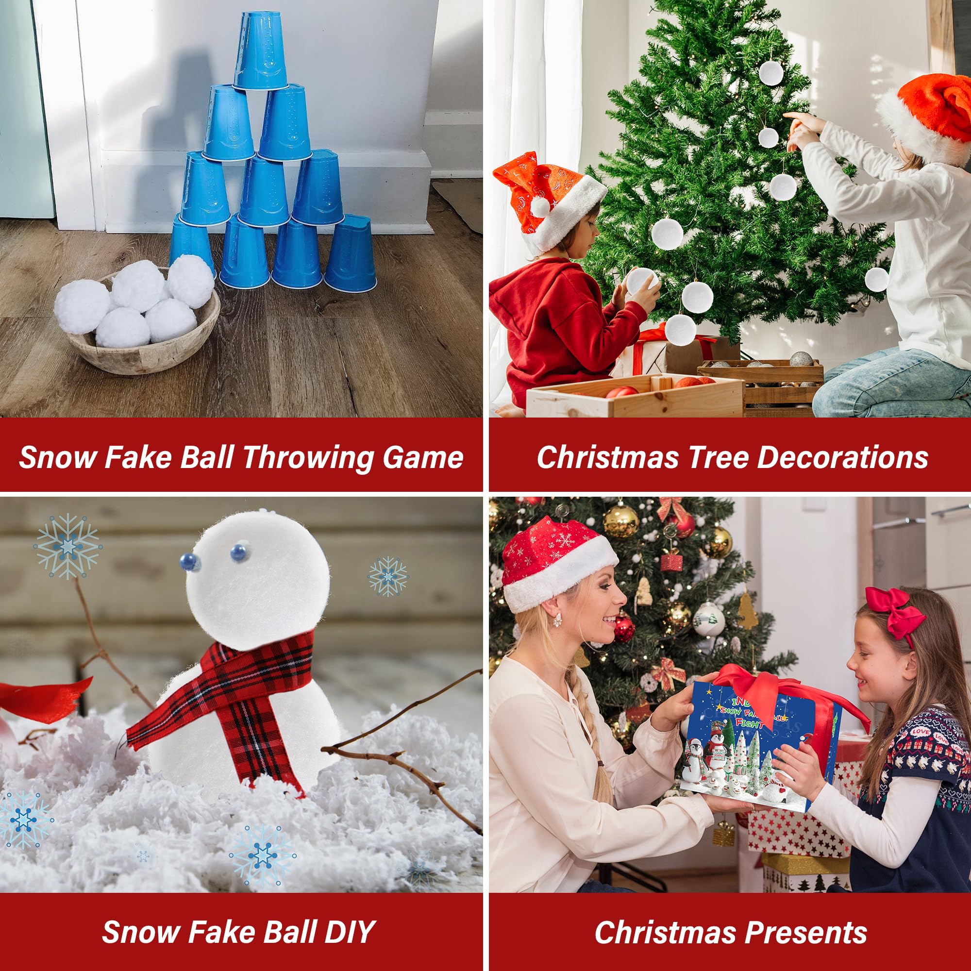 300 Pack Soft Artificial Fake Snow Balls for Kids - Indoor/Outdoor Winter Snowball Fight Game Set - Safe Plush Snowballs for Family Fun, Christmas Party Decor & Parent-Child Activities (Great for Holiday Gatherings & Winter Playtime)