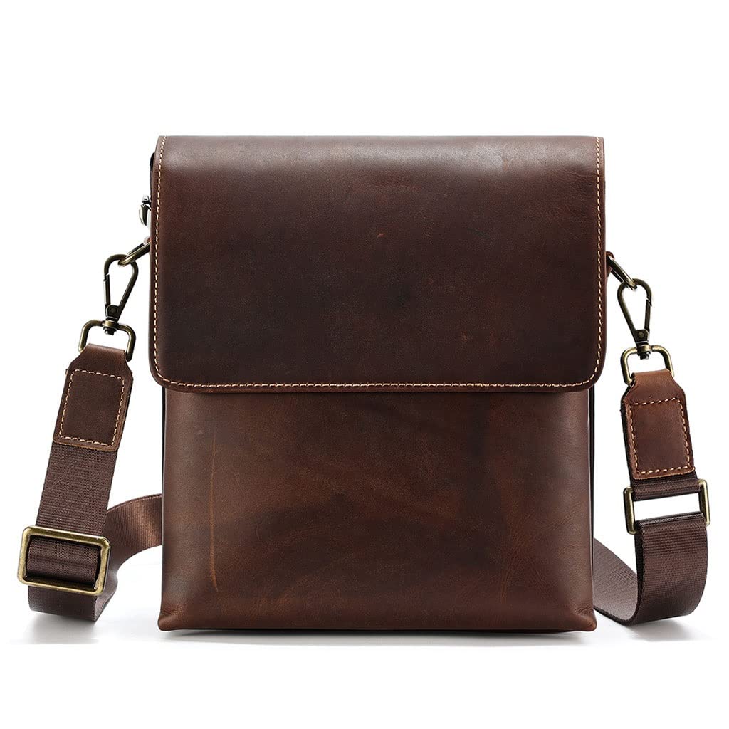 Genuine Leather Men's Crossbody Shoulder Bag - Vintage Small Messenger Bag for Travel & Daily Use - Fits 7.9