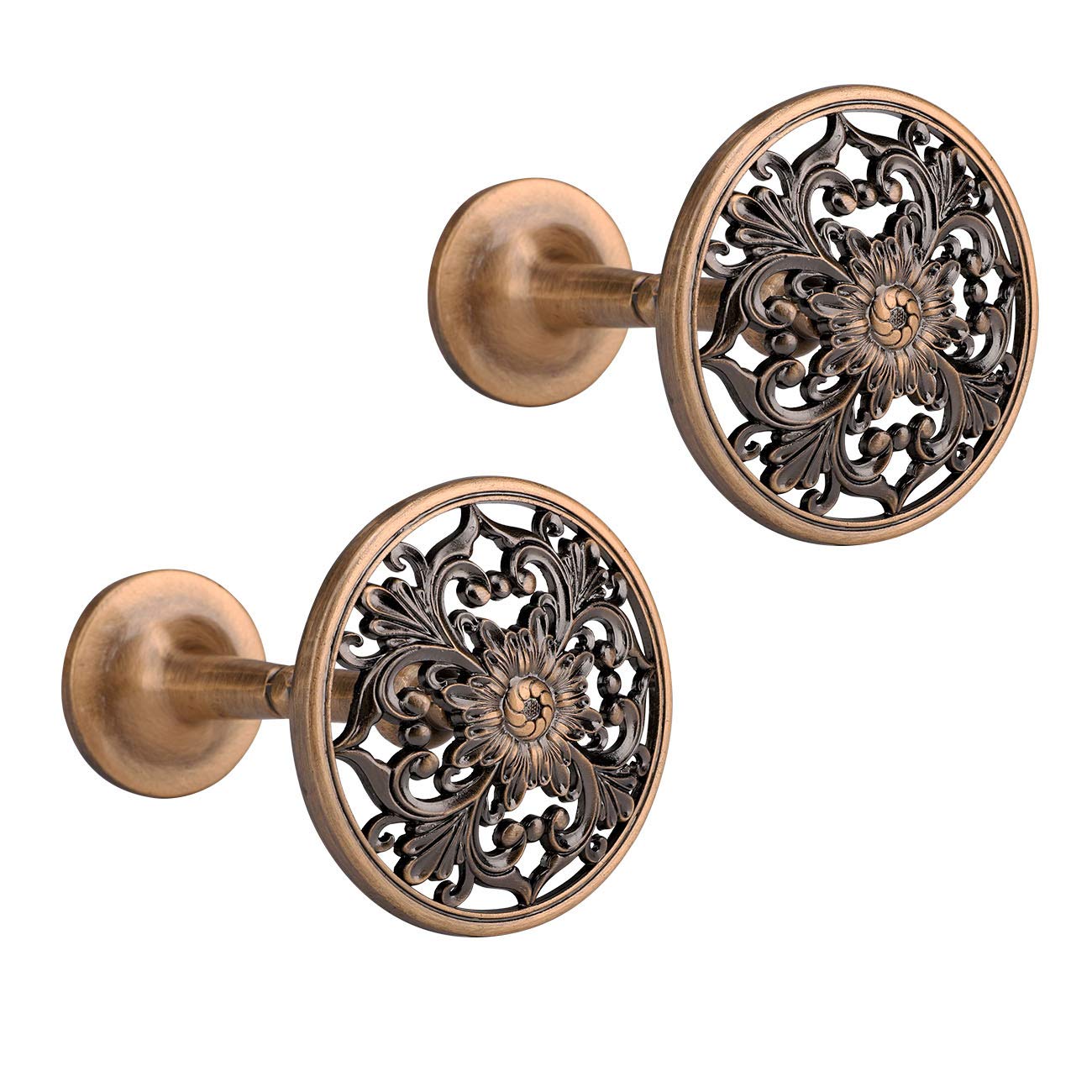 Vintage Floral Curtain Holdbacks Set of 2 - Antique Engraved Wall Mounted Drapery Hooks - Decorative Metal Hangers for Living Room, Bedroom, Bathroom & Closet - Copper Finish - Perfect for Vintage Home Decor & Window Treatment Accessories
