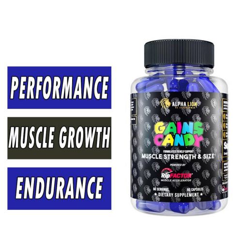Alpha Lion Gains Candy RipFactor - 60 Capsules for Muscle Growth & Recovery | Pre-Workout Supplement for Bodybuilding & Fitness Training