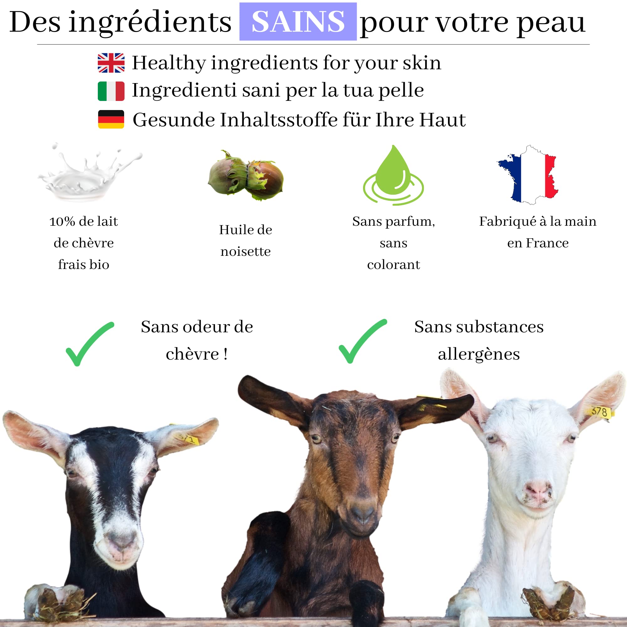 Organic Goat Milk Soap with Hazelnut Oil - Made in France - Gentle Facial Cleanser & Skin Treatment for Psoriasis, Eczema, Blackheads & Enlarged Pores - Suitable for Women, Men & Babies - Perfect for Daily Skincare Routine & Sensitive Skin Care