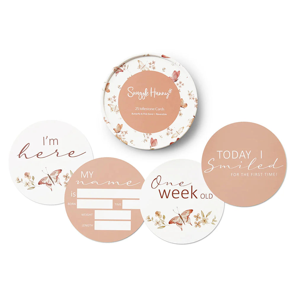 Snuggle Hunny Reversible Milestone Baby Cards - Butterfly & Pink Sand Design for Newborn Photography, Baby Showers & First Year Keepsakes